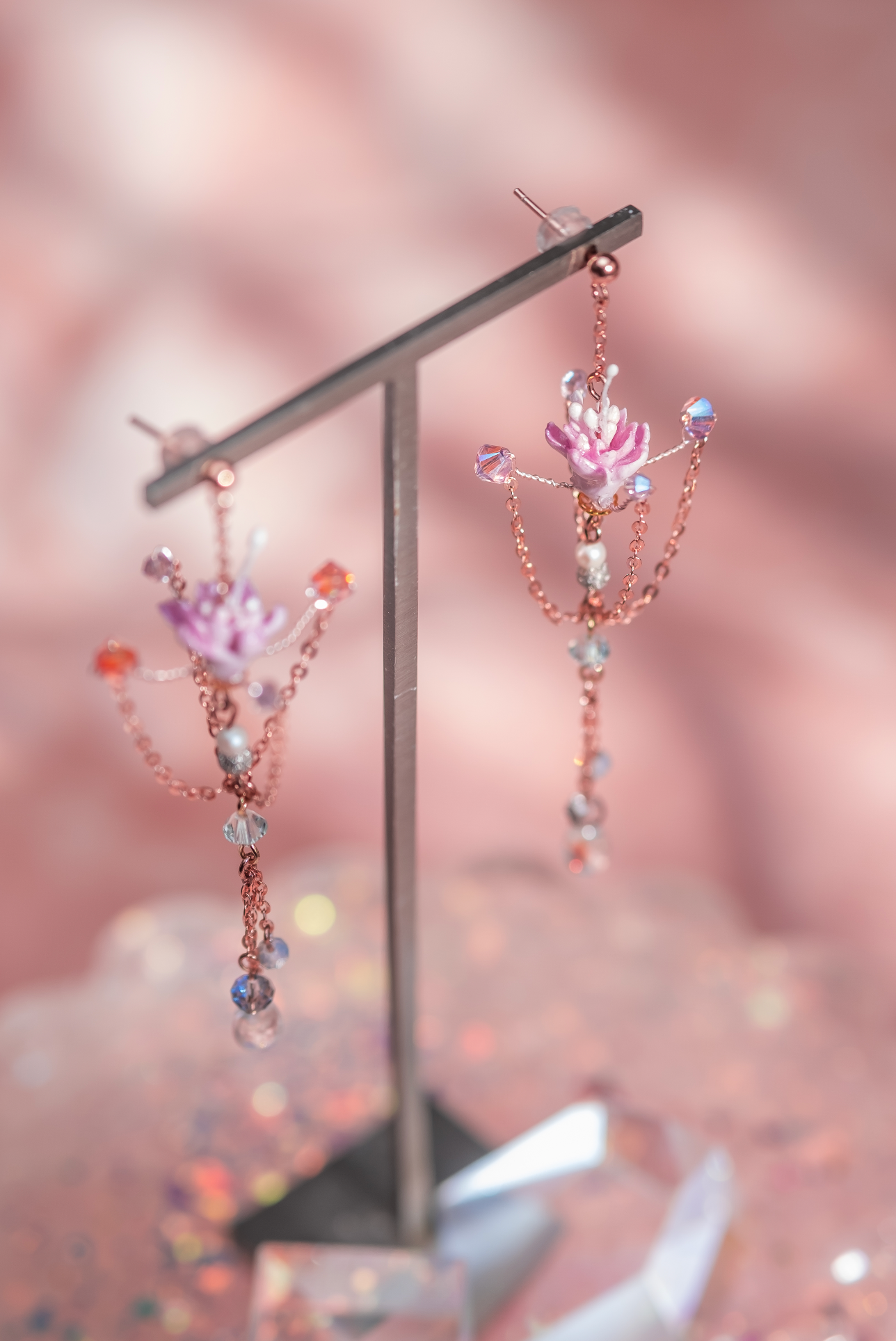 Wild Sakura Rose-gold plated S925 Spinning Top Earrings