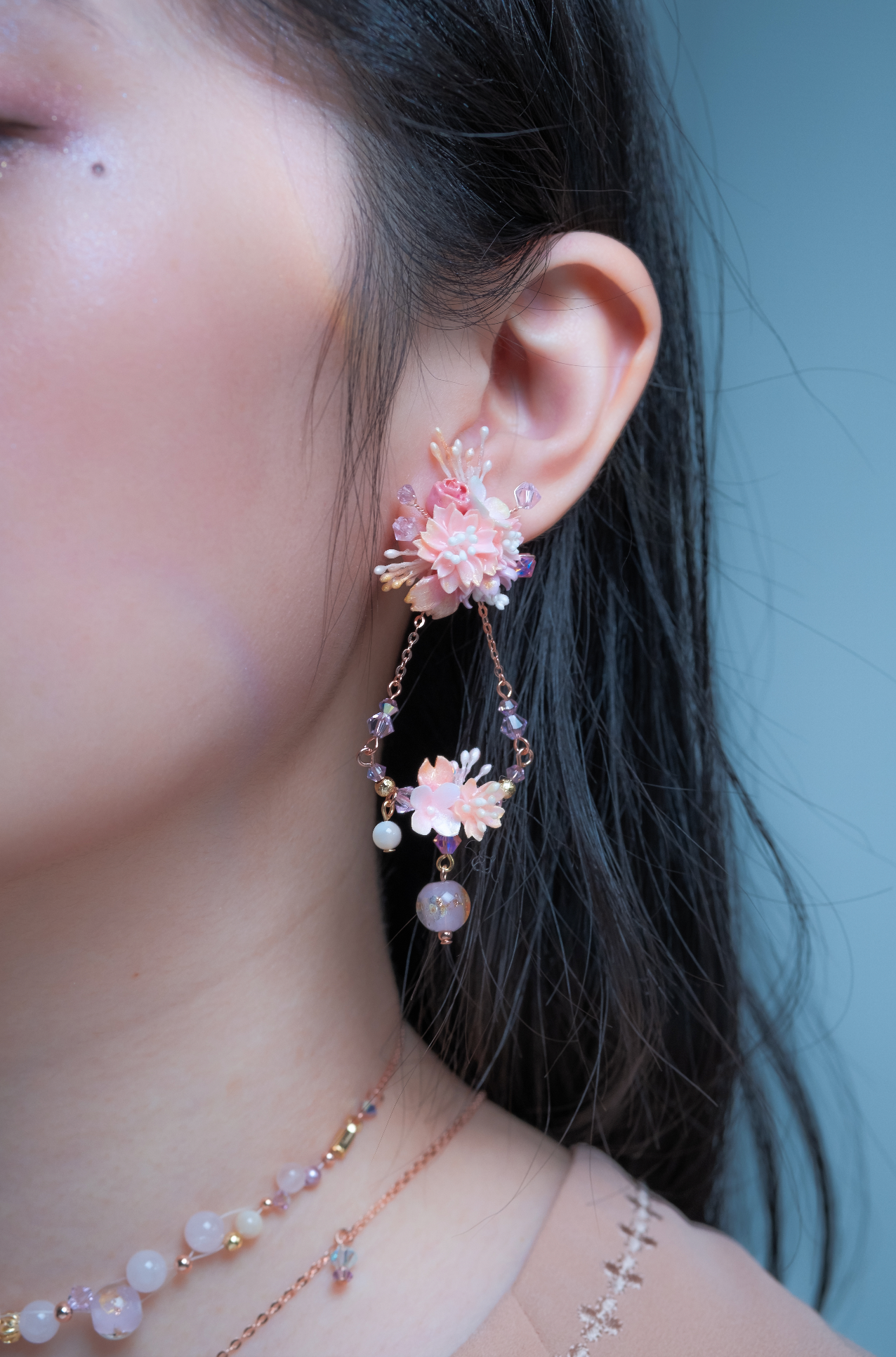 Metronome 2-Ways Rose Gold-plated S925 Swing Earrings