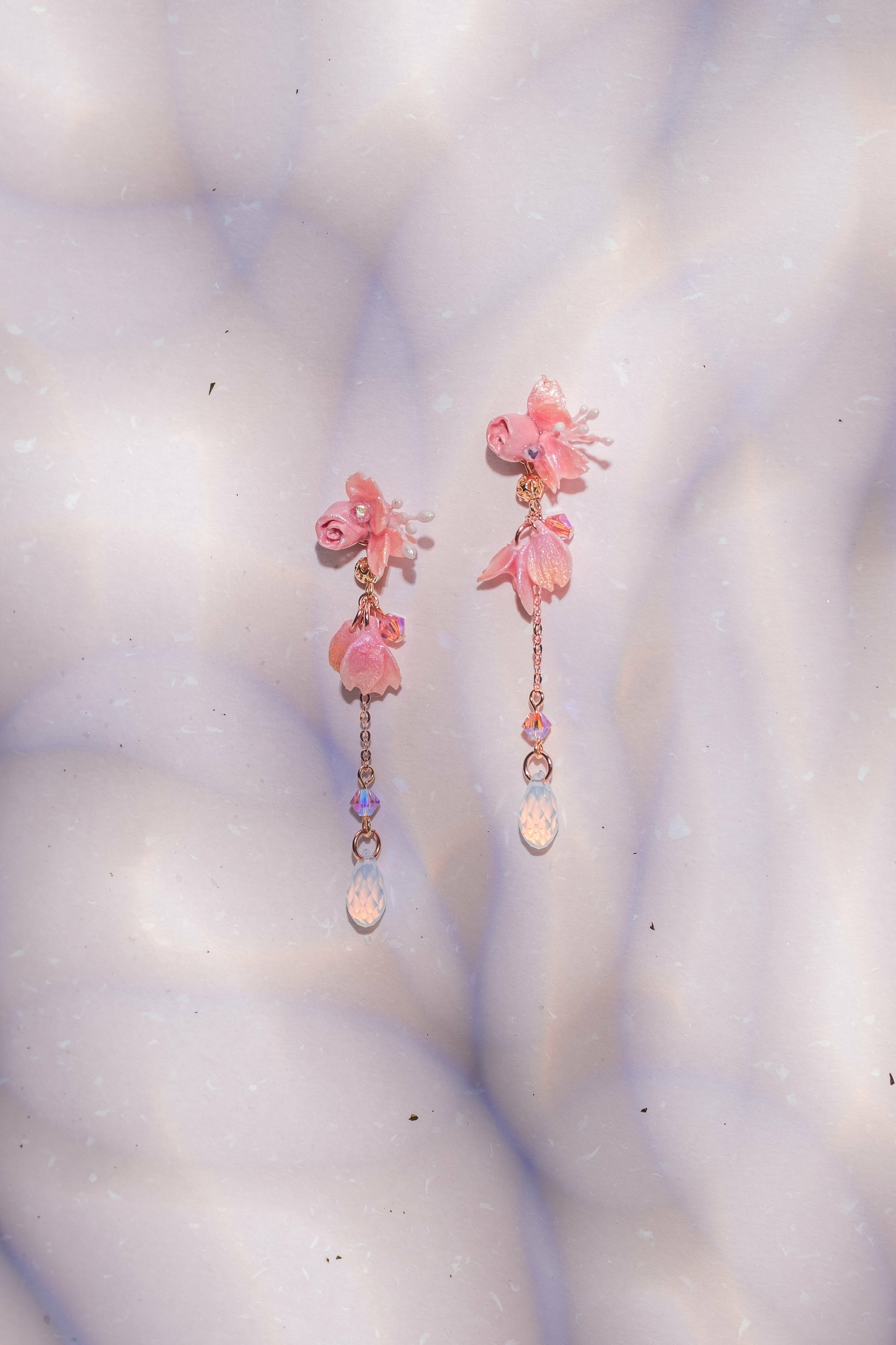 Dew on petal 2-ways Rose-gold plated S925 Earrings
