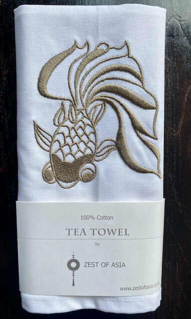 ZEST OF ASIA icon hong kong tea towel - golden goldfish