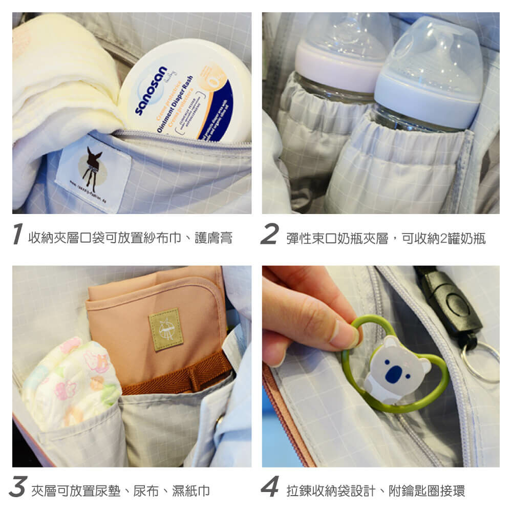 德國媽媽包No.1品牌，LASSIG讓媽媽包不只是媽媽包，兼具時尚與功能性，大開口大容量多隔層，附育兒配件：防水尿布墊、奶瓶保溫袋、推車掛勾，實用推薦