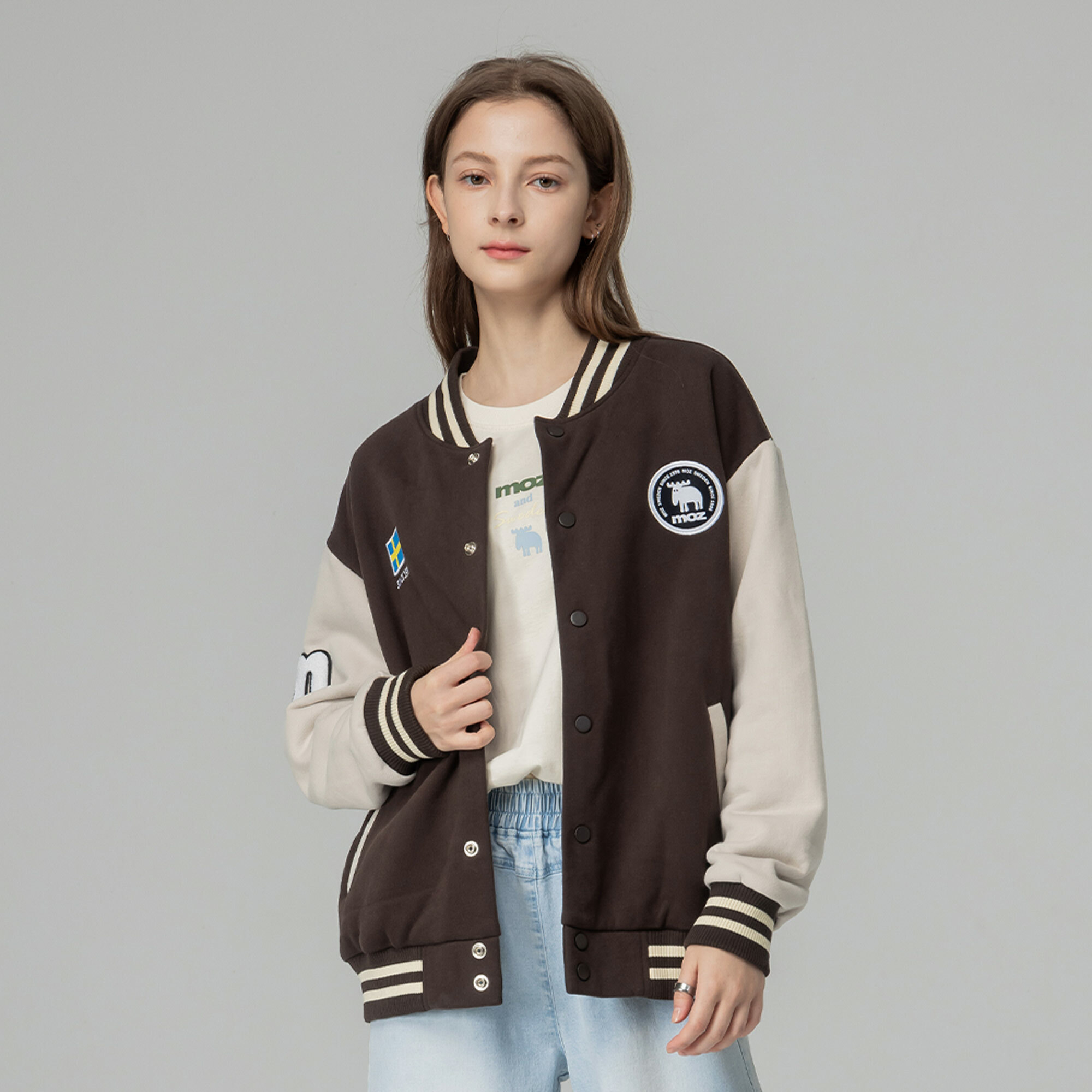 moz瑞典 駝鹿 棒球外套 (巧克力) 男女款