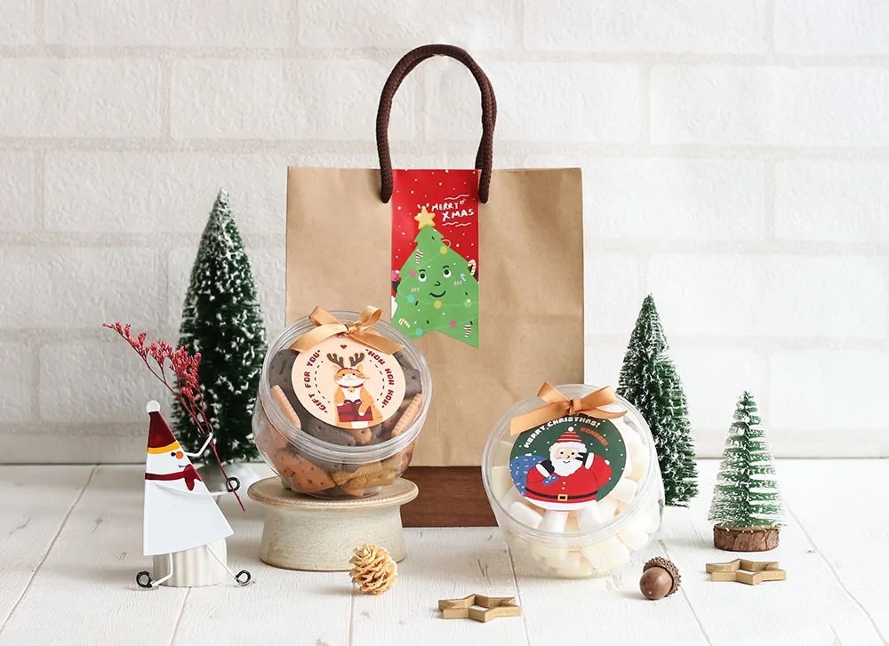 禮品貼紙 旗幟型- 聖誕喀嚓 8枚*2包 5.5*12.5cm【01-74405502】