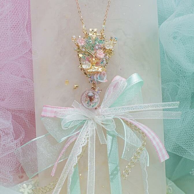 Deer Fantasia Floral Pom Pom S925 2-way Necklace