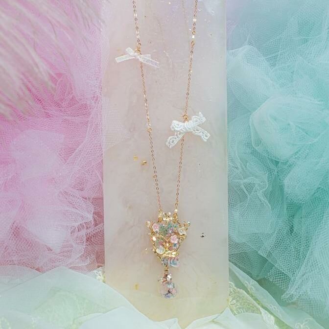 Deer Fantasia Floral Pom Pom S925 2-way Necklace
