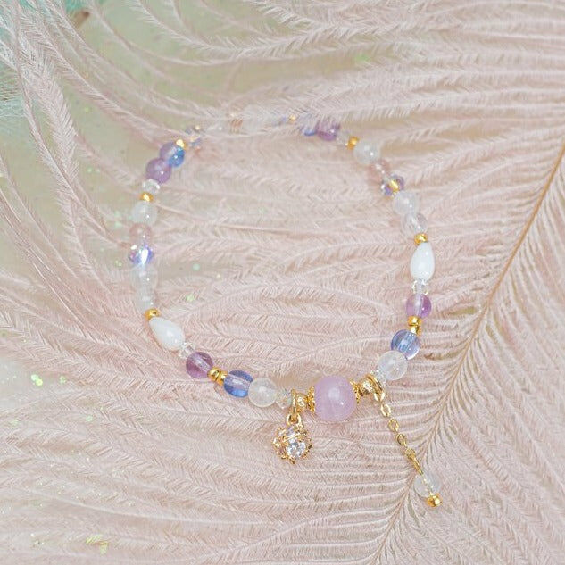 Glanced Moon Moonstone Purple Quartz Bracelet