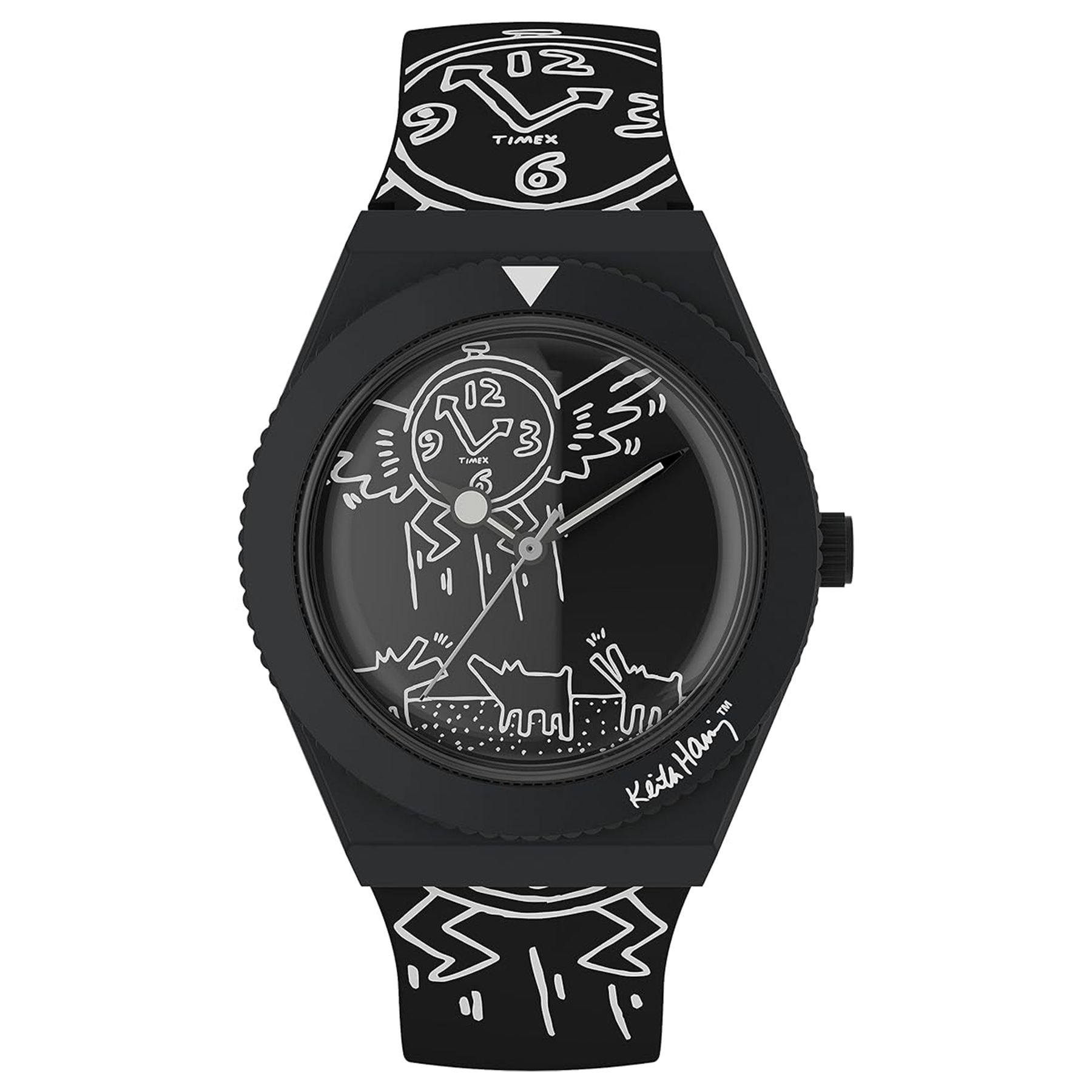 【網店限定】Q Timex x  Keith Haring 38mm  黑面 膠帶 石英錶 TW2W25600