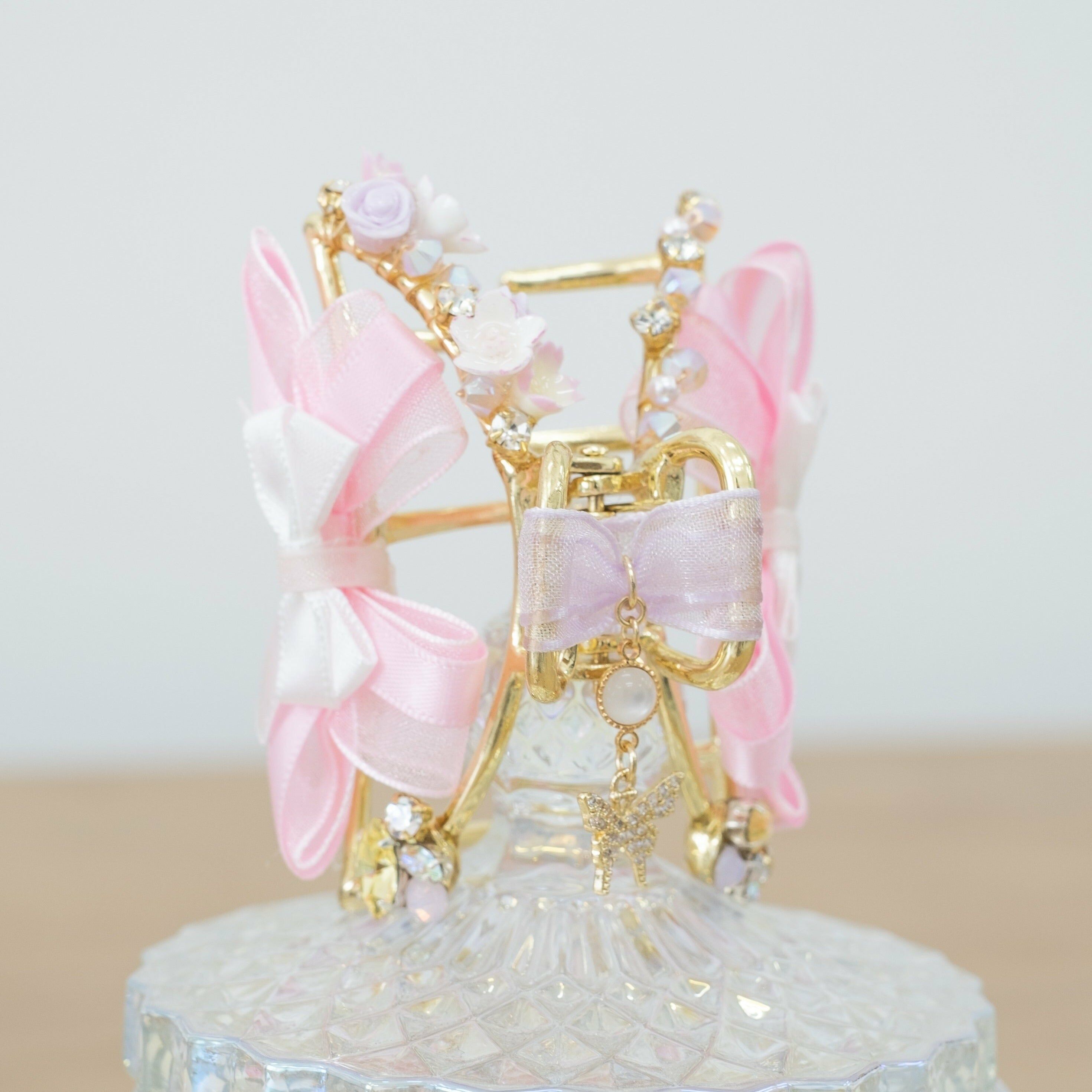 Floral Print Ribbon Claw Clip