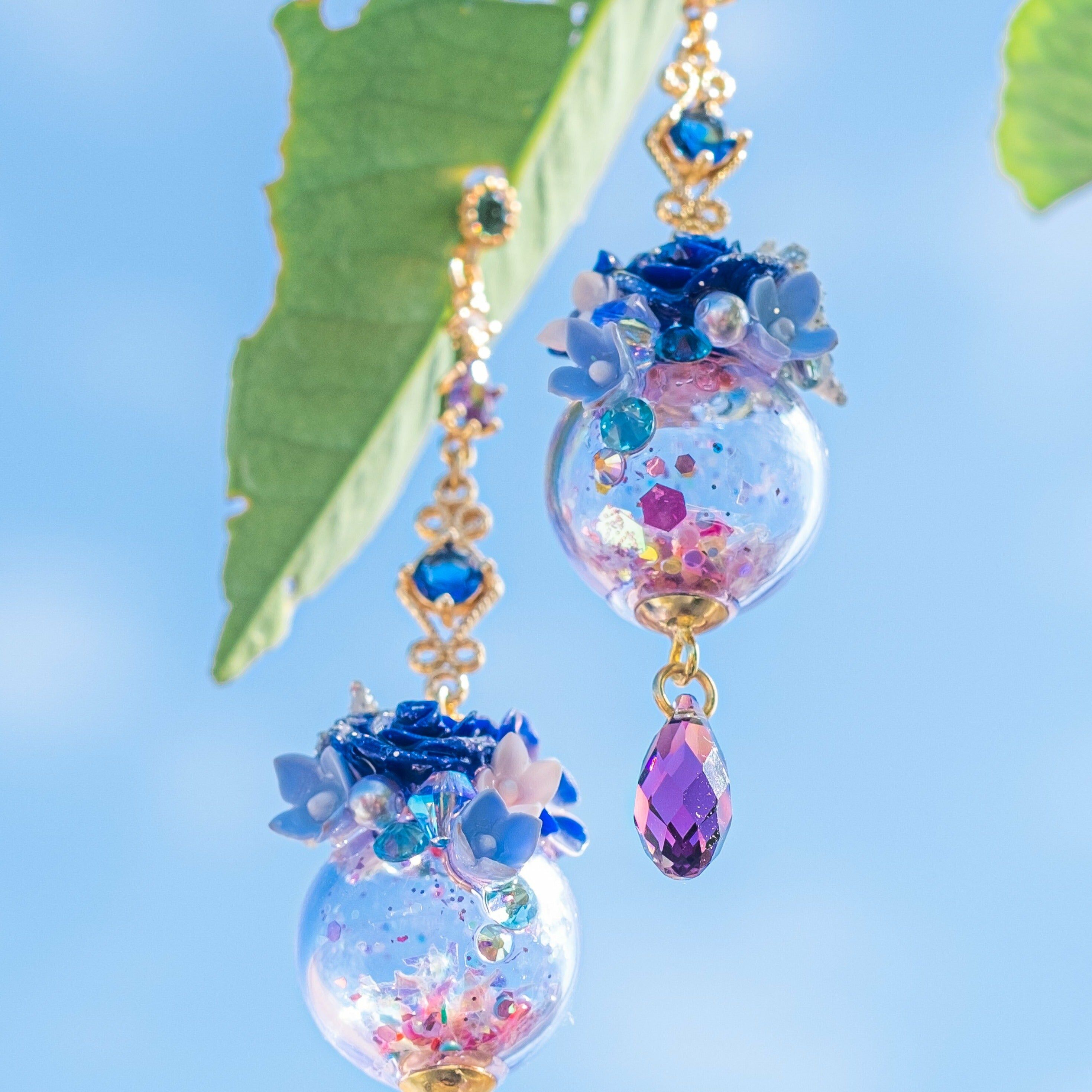 Blue Rose POM POM S925 Earrings