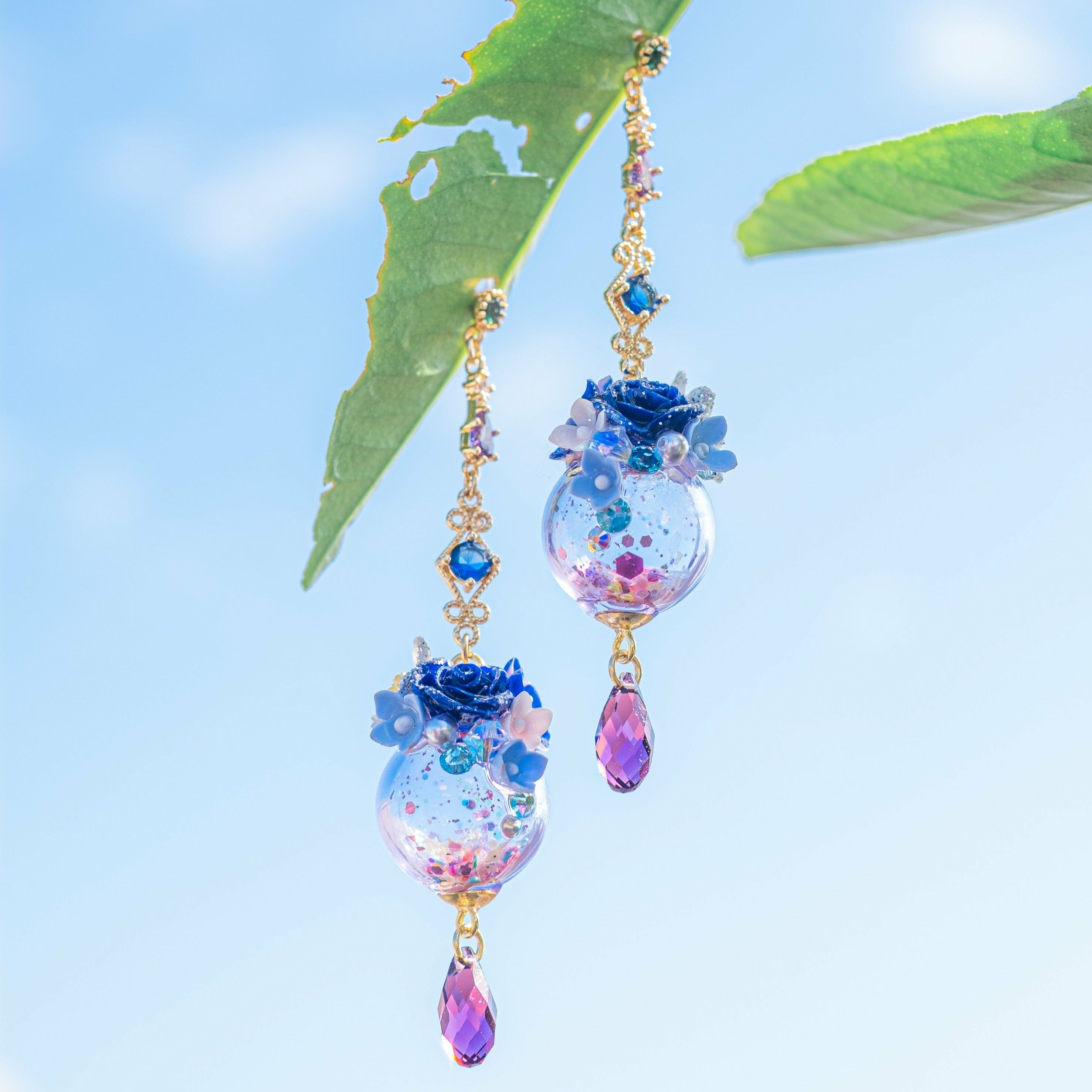 Blue Rose POM POM S925 Earrings