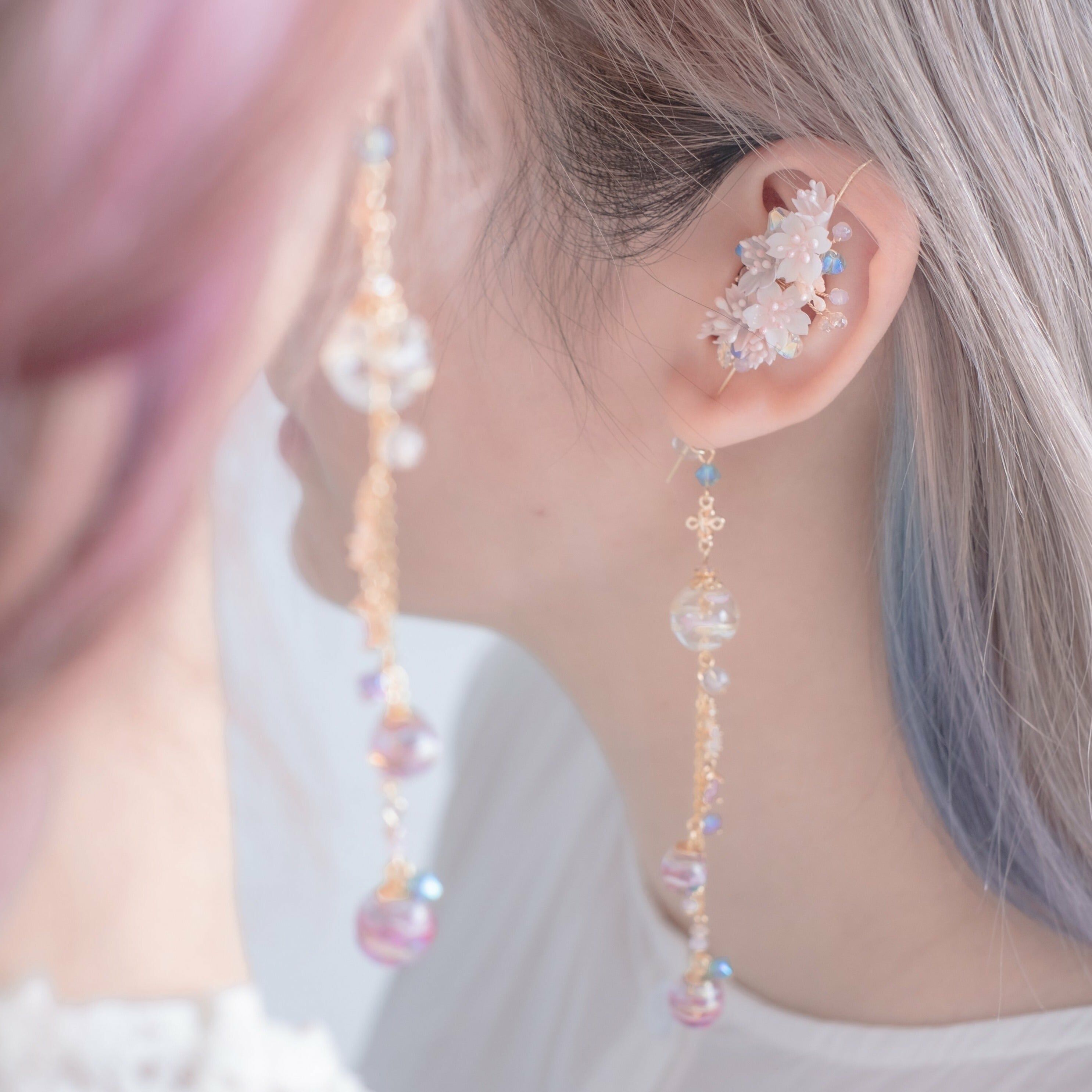 Blooming Arrows 14K Gold-pleated Asymmetrical Pierced Earrings