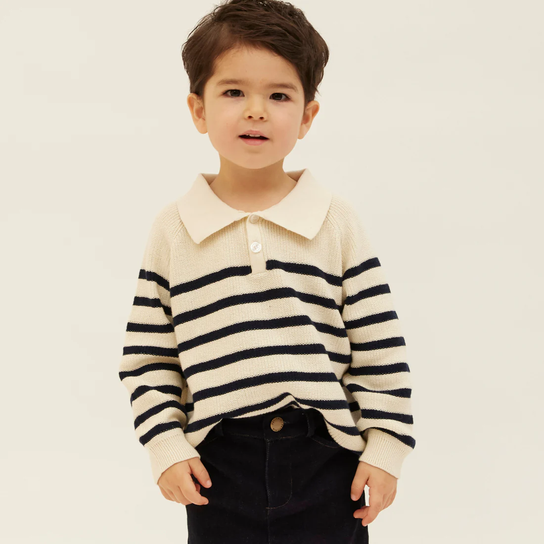 日本Petitmig 純棉時尚條紋上衣 - Navy