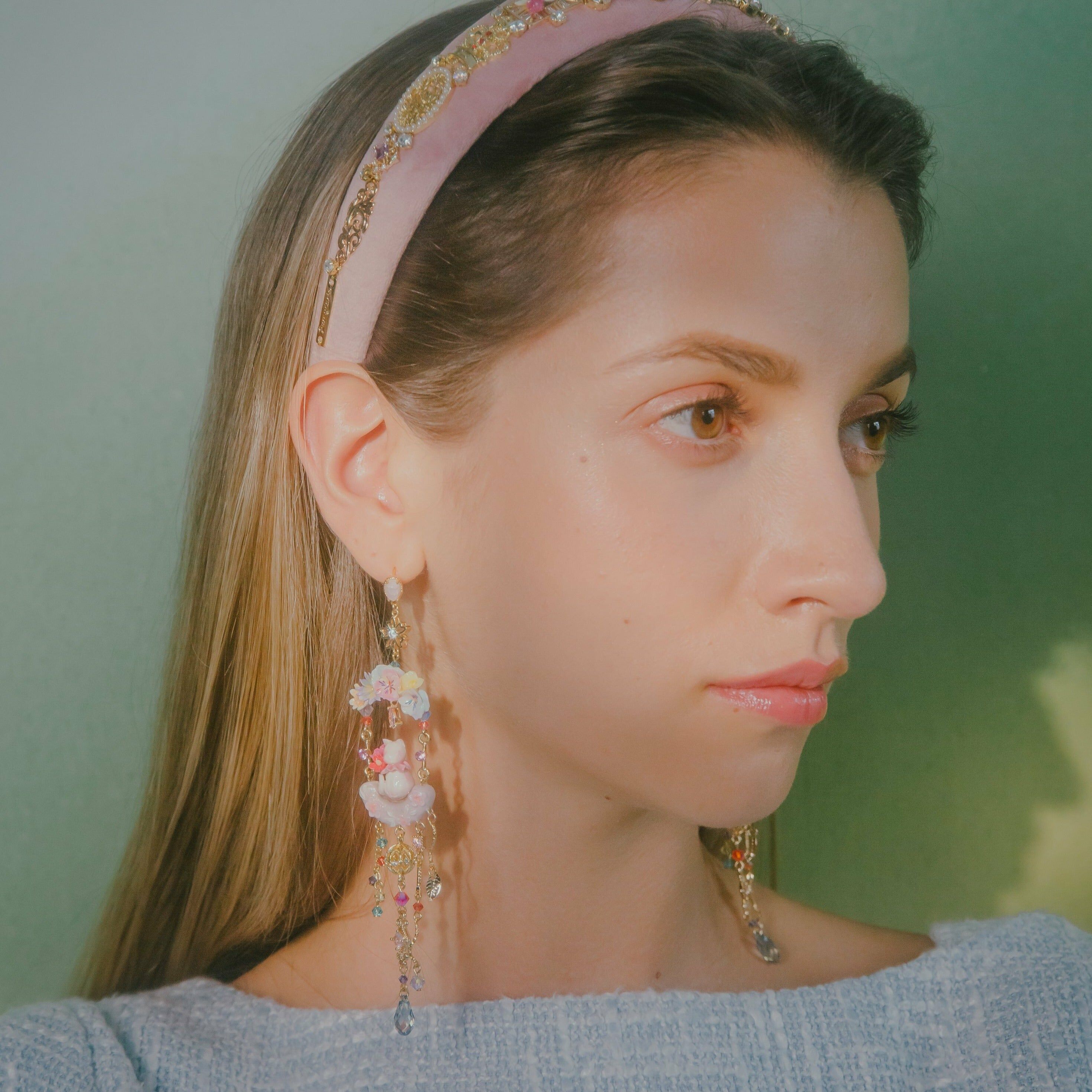 Bejewelled Carnival Fancy Kitten Gold-plated S925 Earrings with Polymer Clay