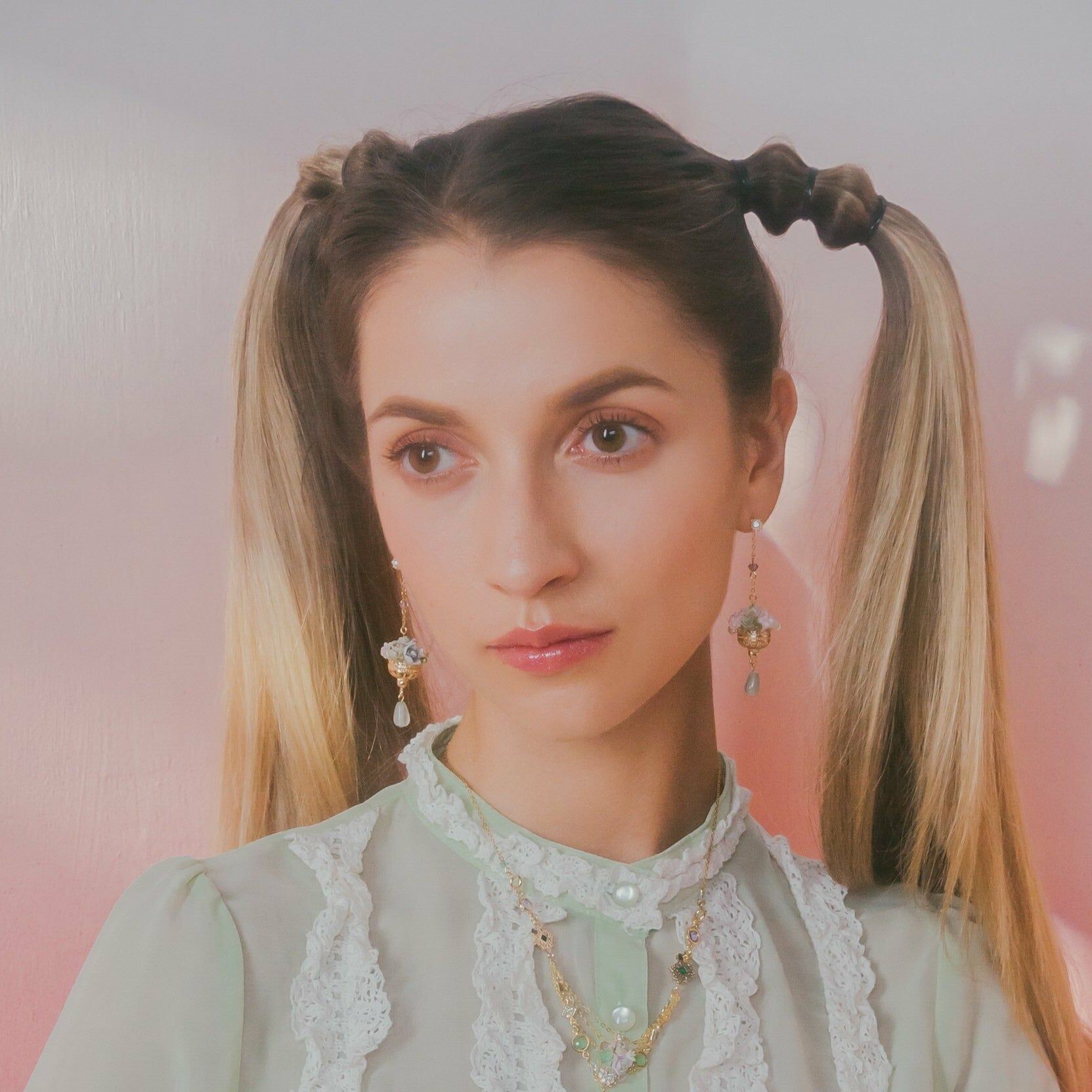 Prehnite and Potted Succulent in Chalice Gold-plated S925 Earrings