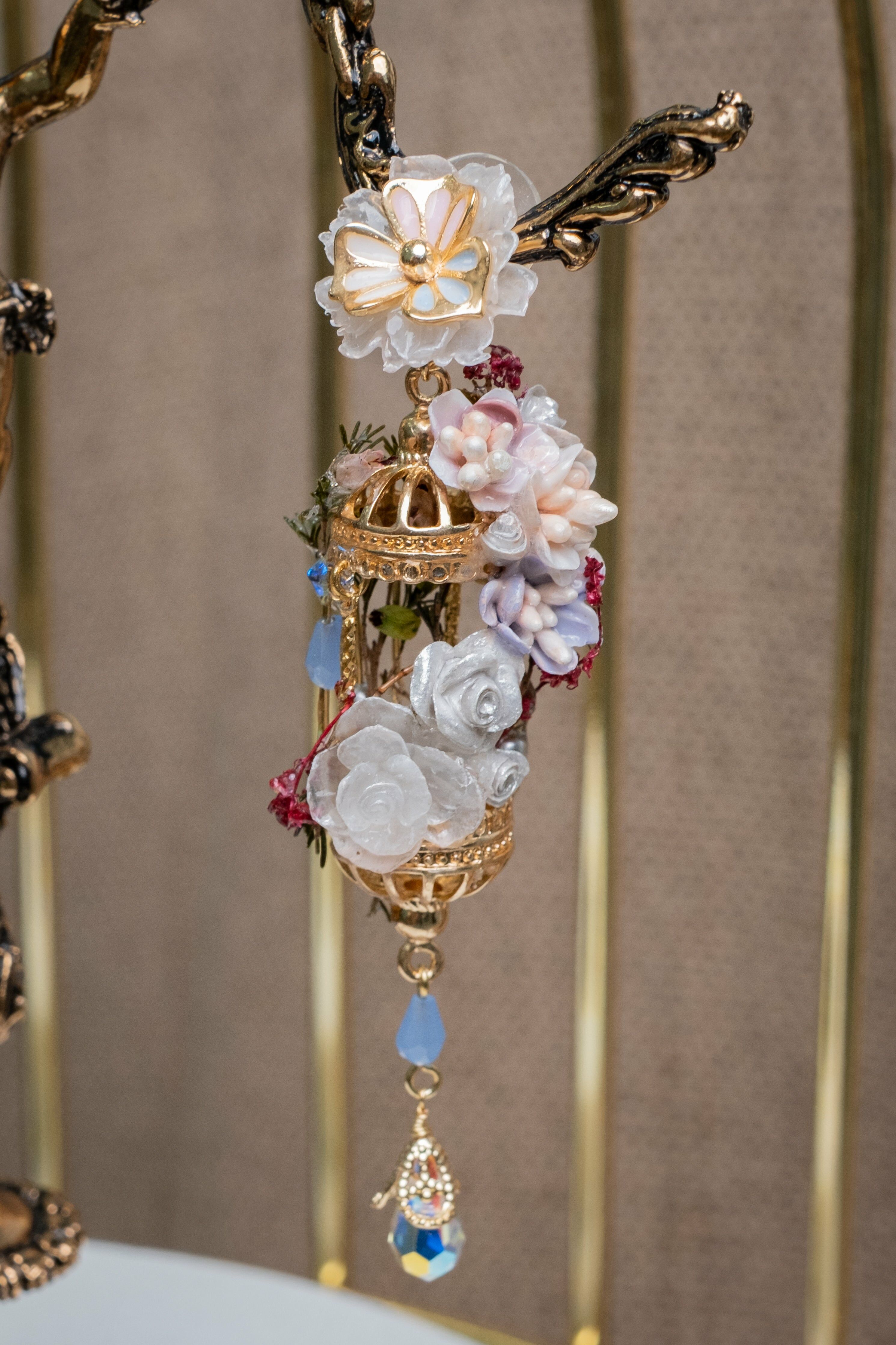 Cupid's Rose Bird Cage S925 Earring and Ear Pin