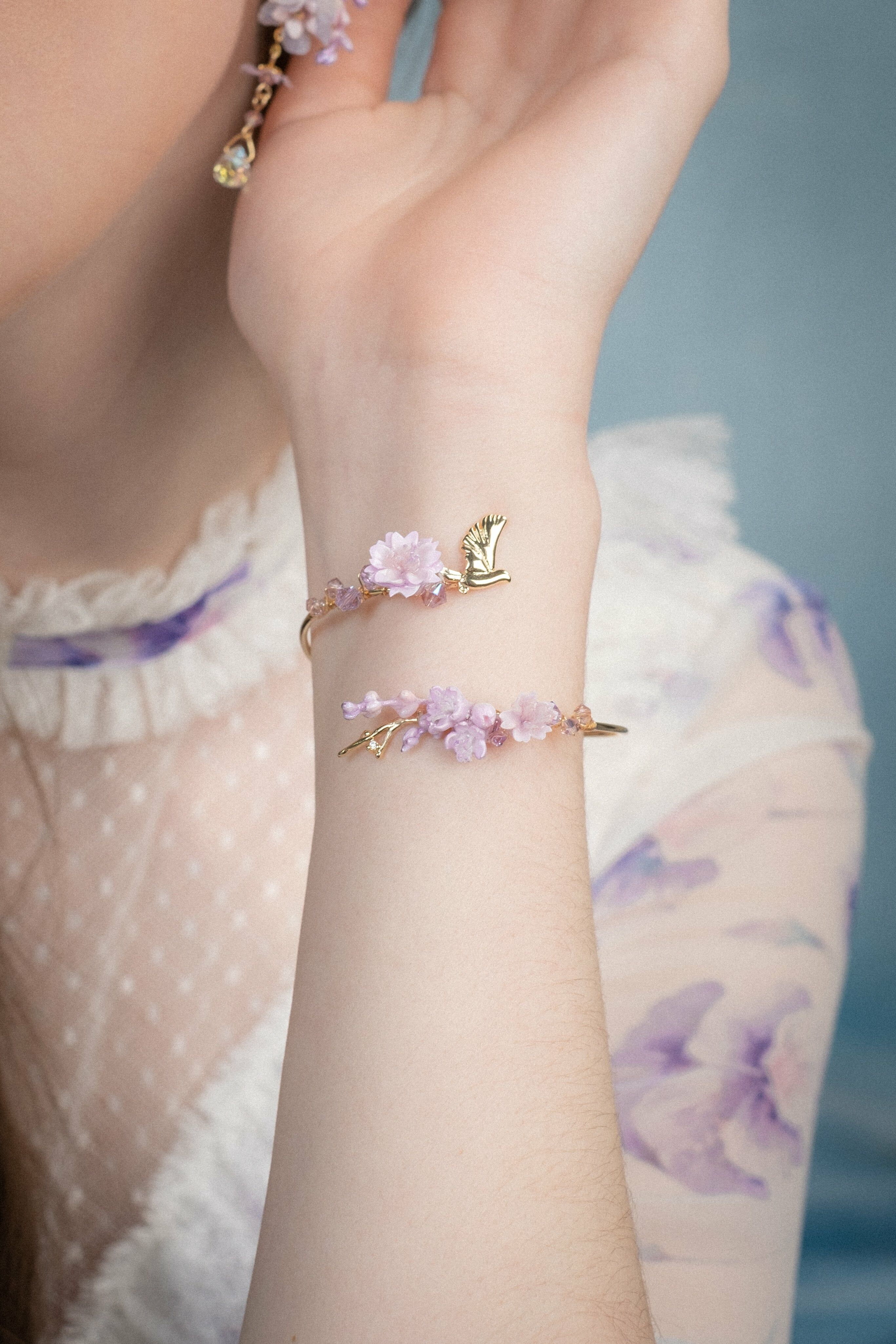 Forest Bathing Sakura Branches with Lavender Bangle