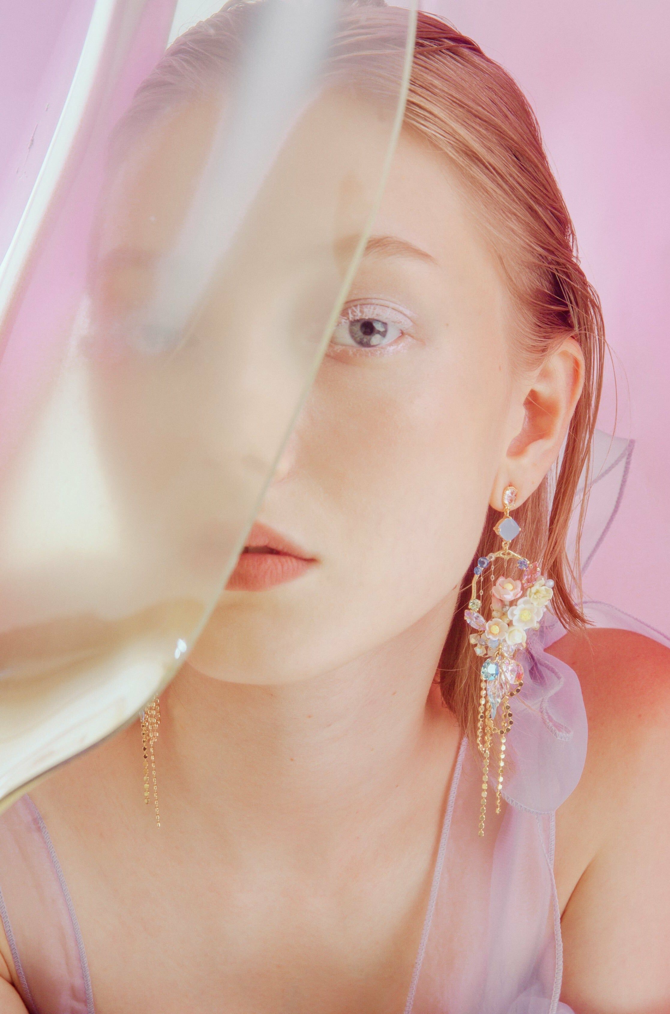 Framed Water Lily Bejewelled Tassel Earrings