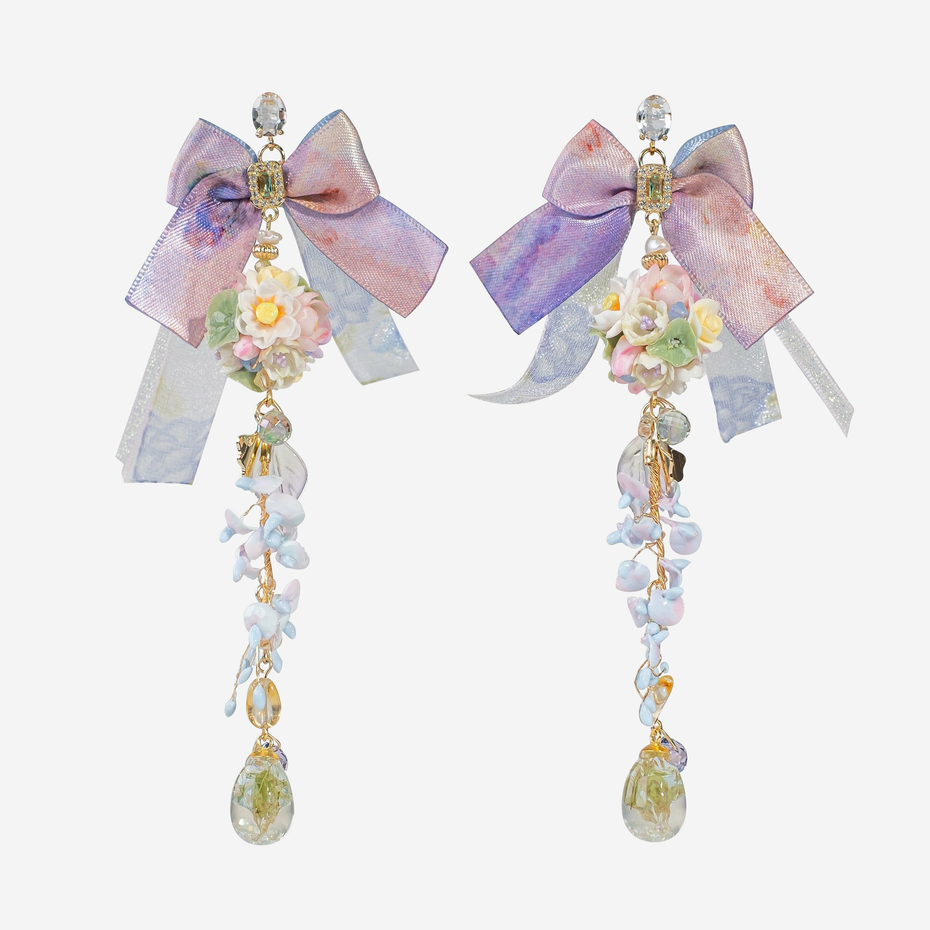 Summertime Fantasy Ribbon Bouquet Earrings