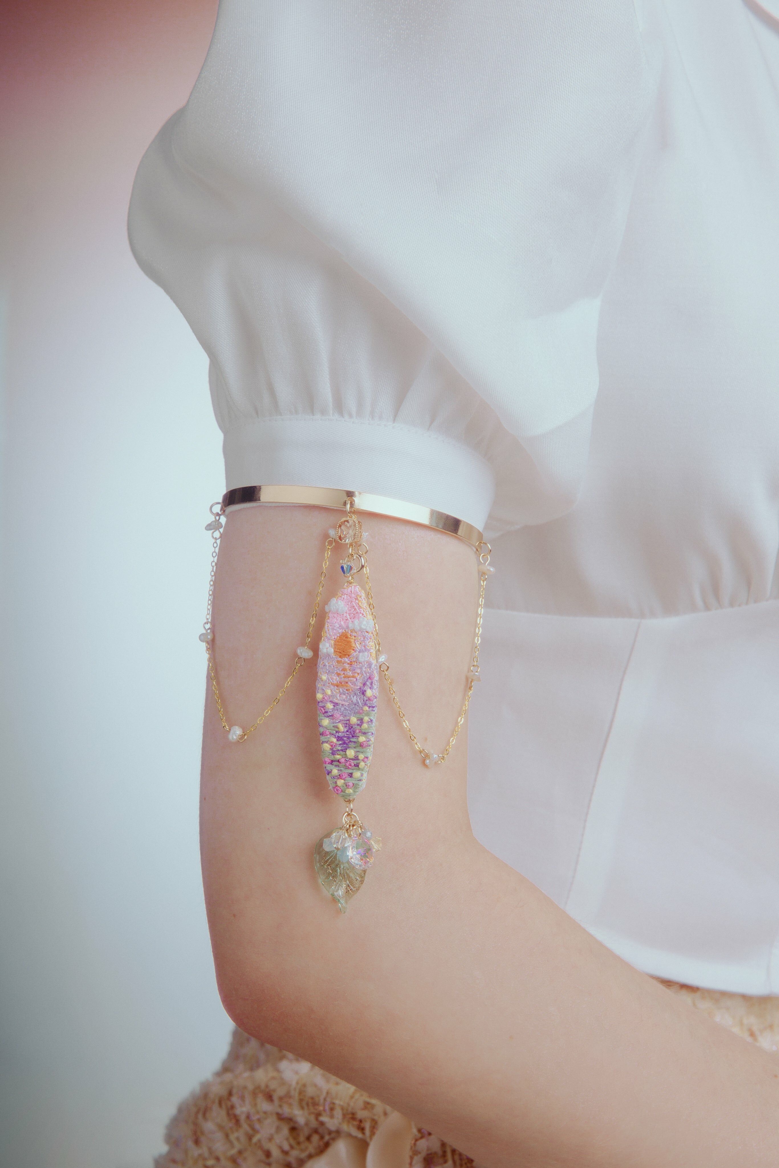 Placid Aquatic Lotus Embroidered Panorama Arm Cuff