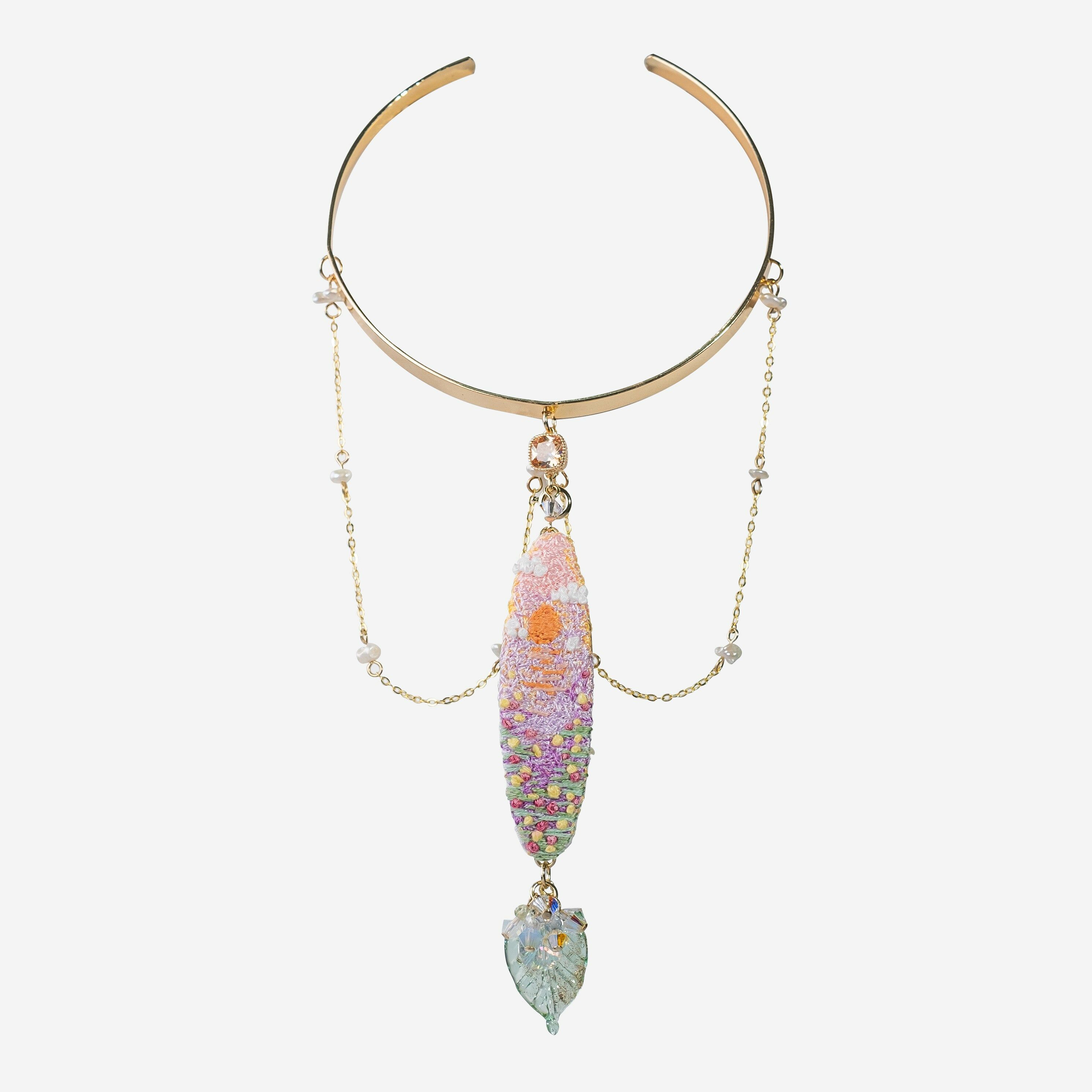 Placid Aquatic Lotus Embroidered Panorama Arm Cuff