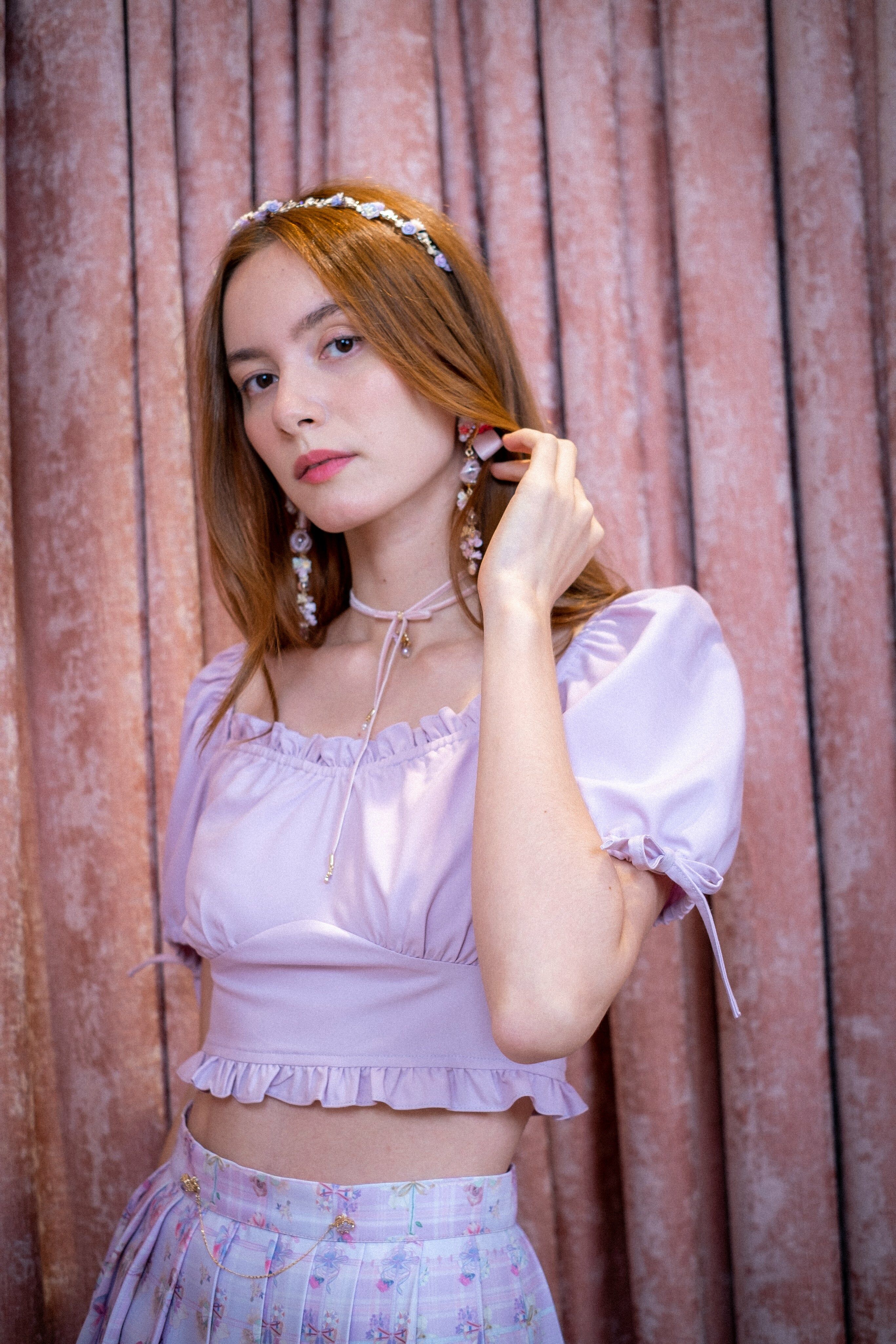 Puff Sleeves Square Neck Ruffle Top (Orchid)