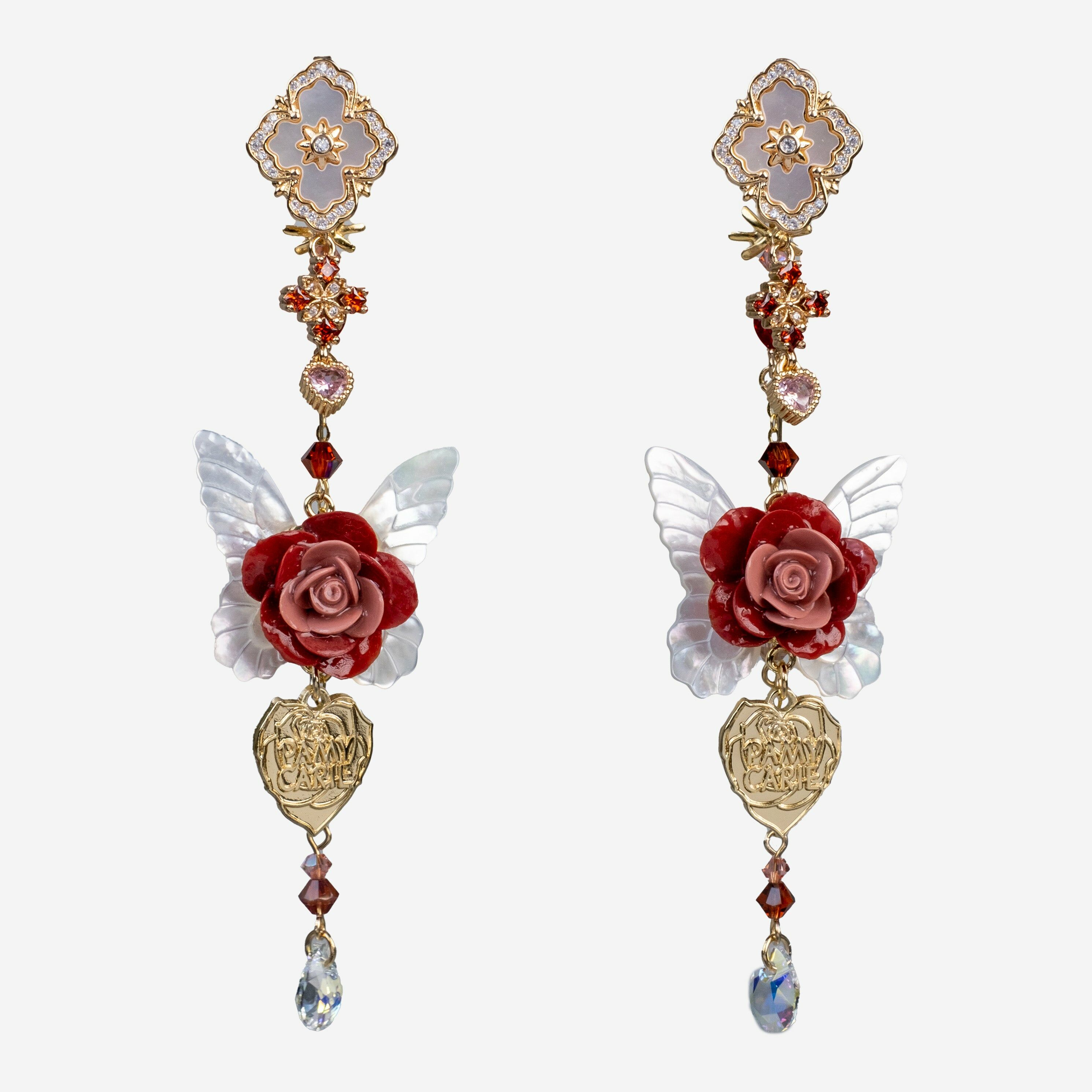 The Enchanted Rose Papillon Earrings with Brand Plate