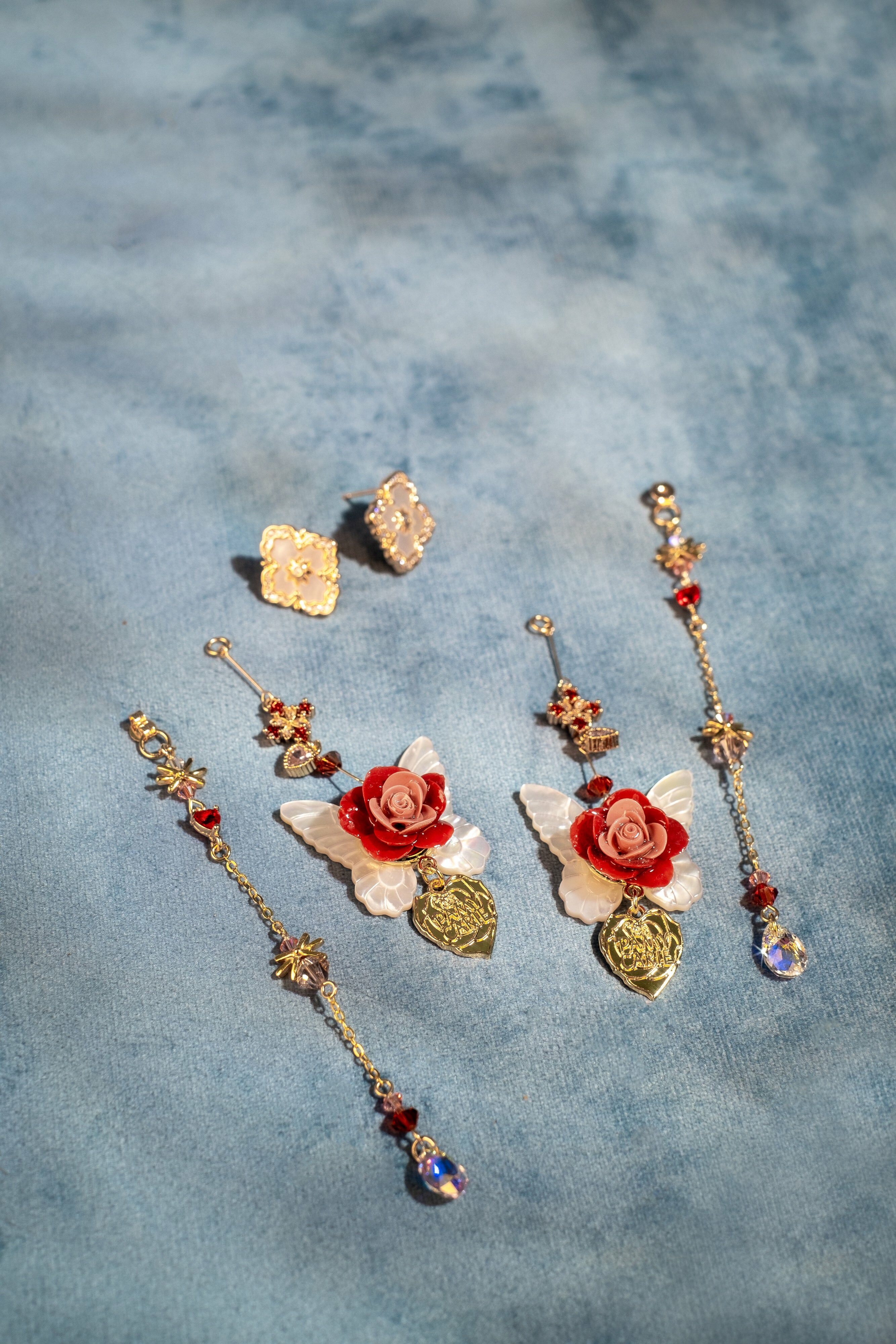 The Enchanted Rose Papillon Earrings with Brand Plate
