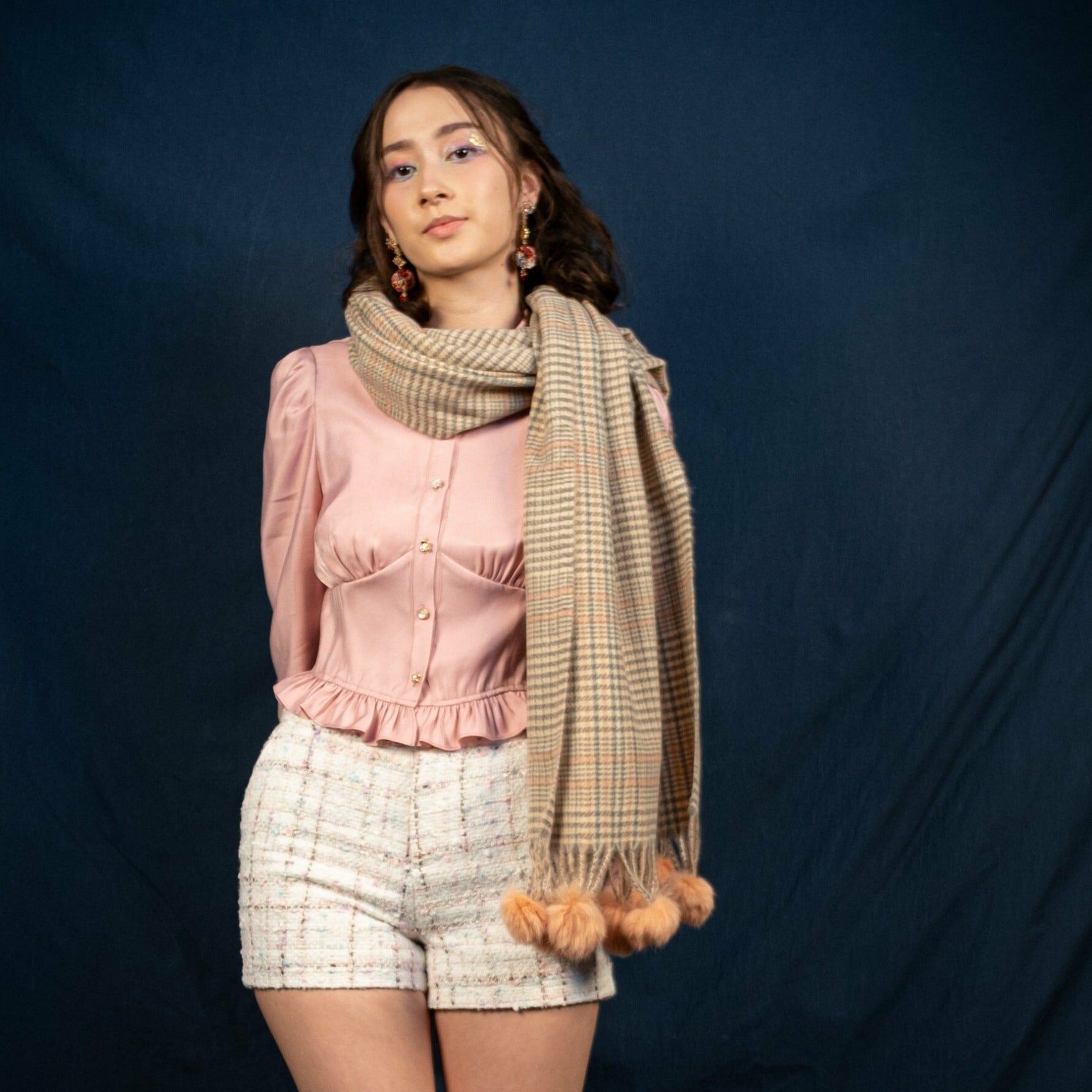 Ultrasoft Wool Pom Pom Scarf (Beige/Brown)