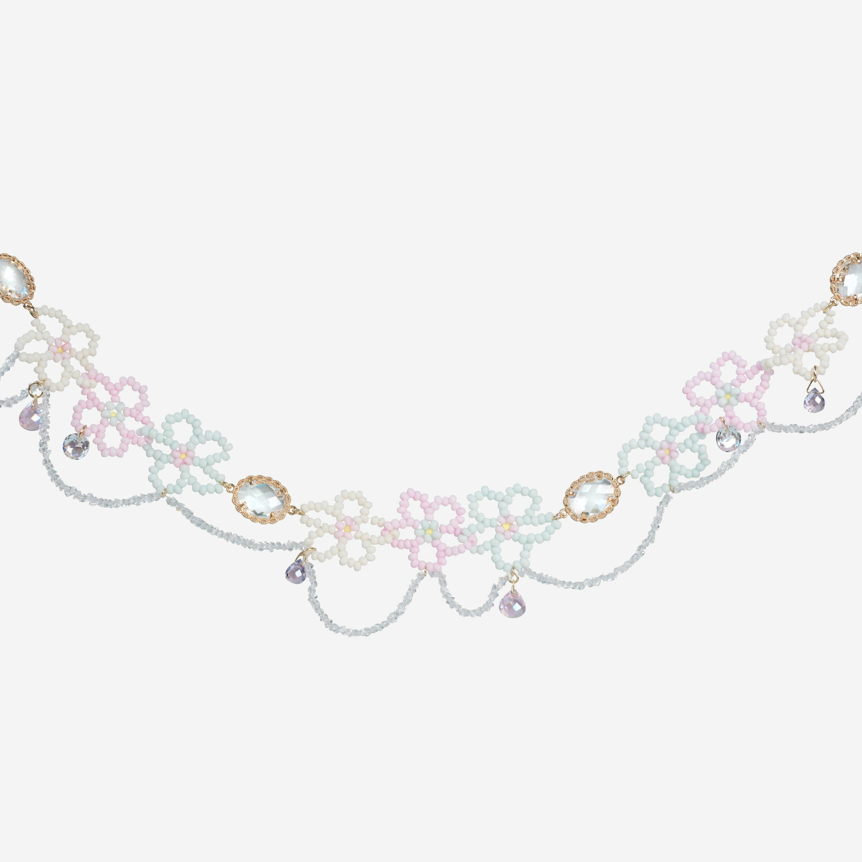 Bubble Flurry Crochet Flowers Seed Bead Choker/Hairband