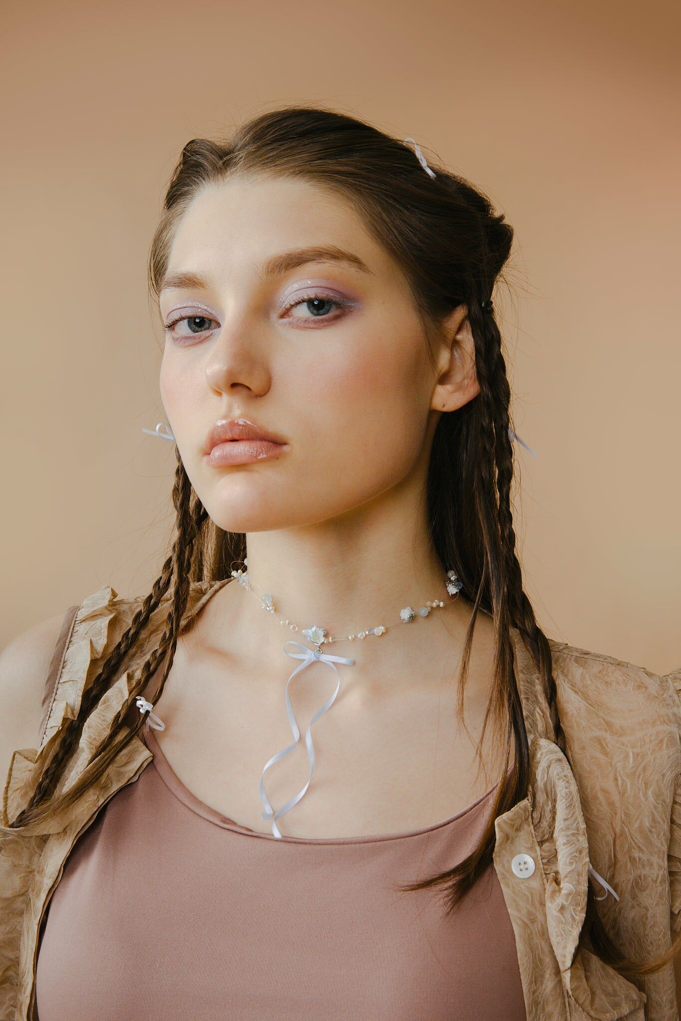 瀰 - 絲帶蝴蝶結米珠鎖骨鍊