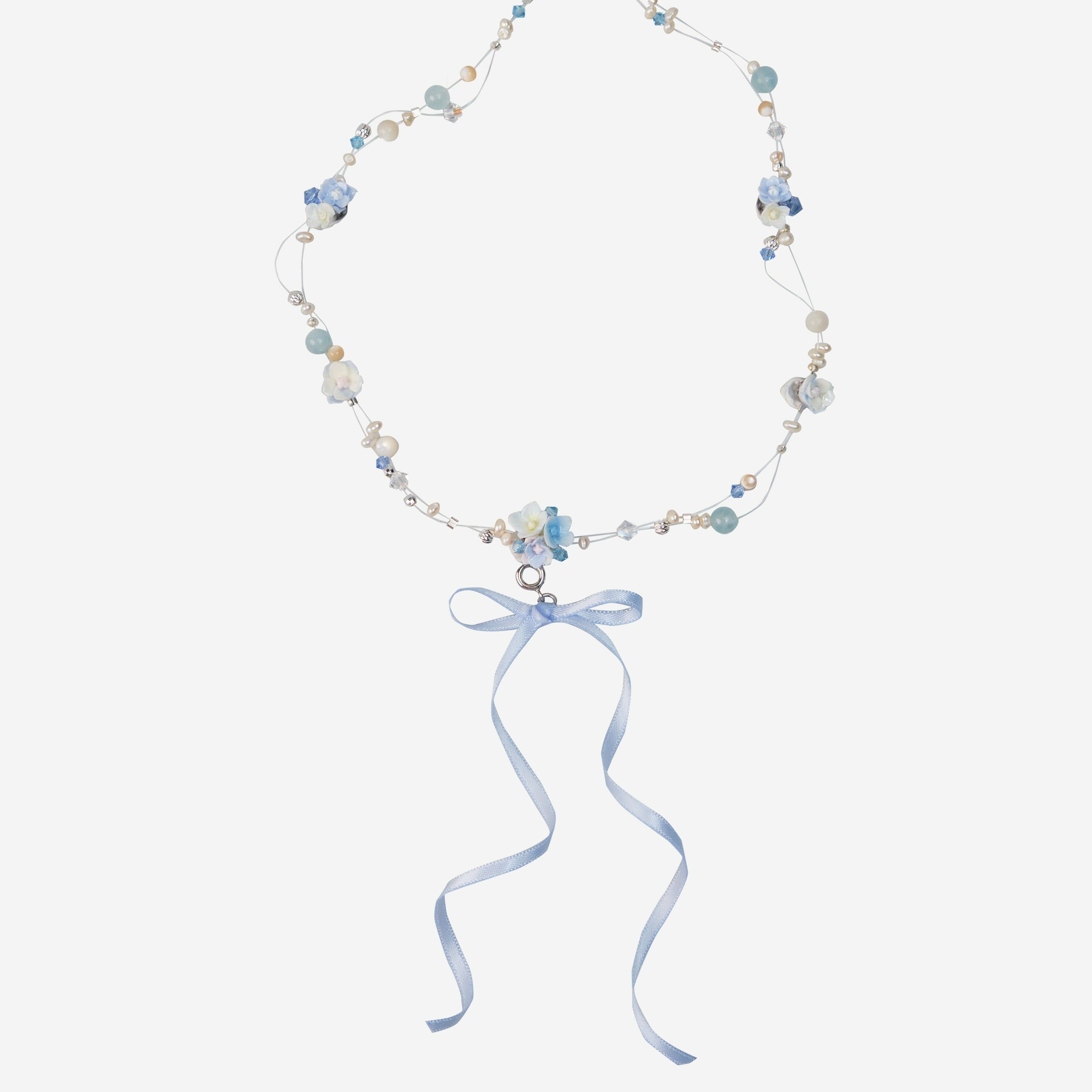 瀰 - 絲帶蝴蝶結米珠鎖骨鍊