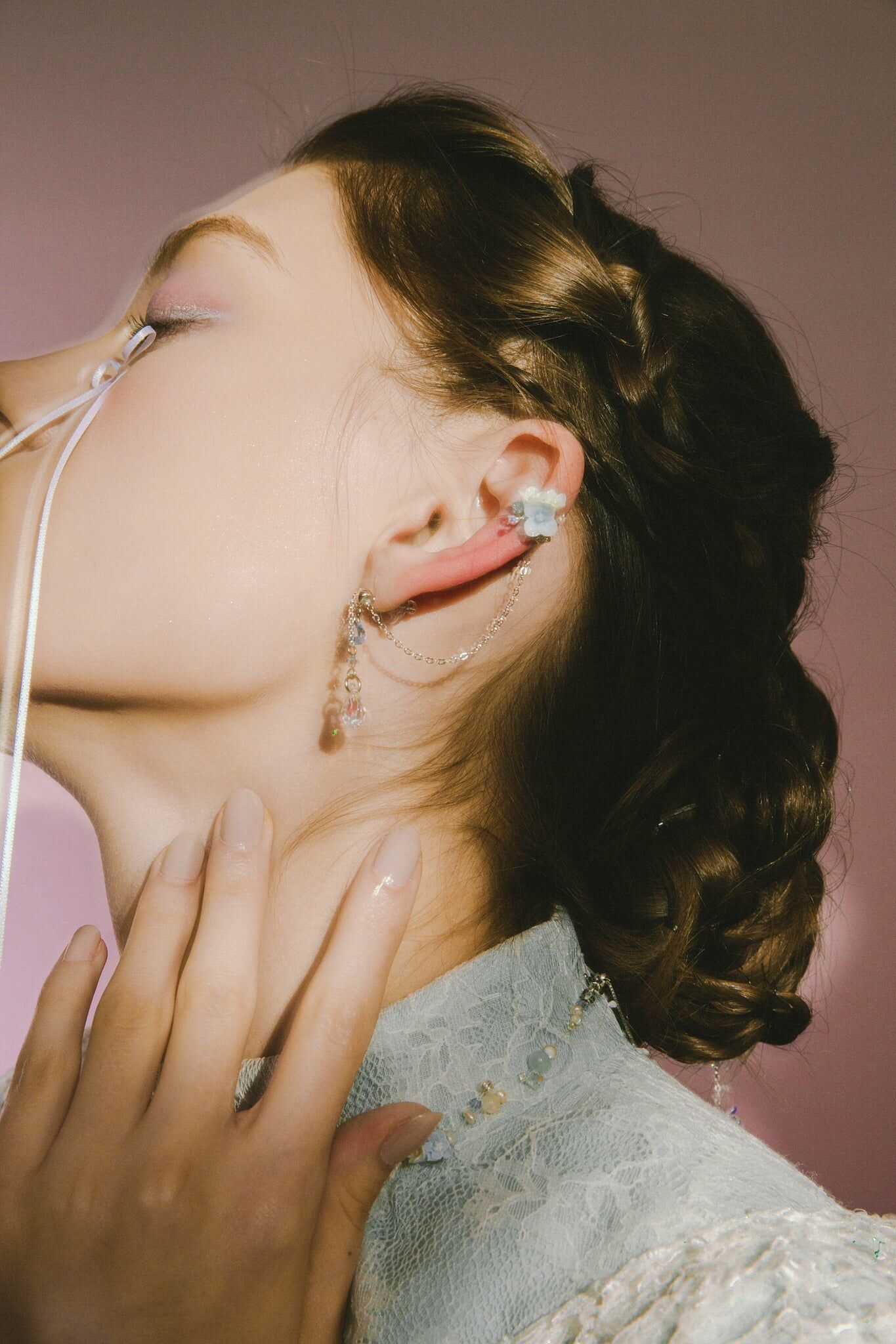 濘 - 迷你繡球耳環耳骨鏈組合