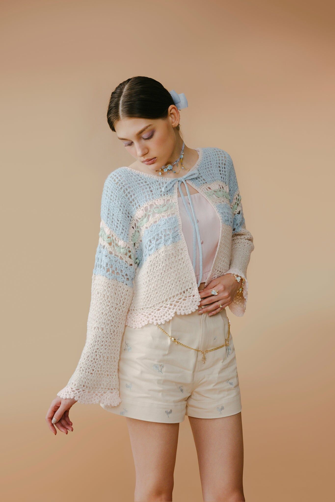 夏日花園繫繩手織小外套