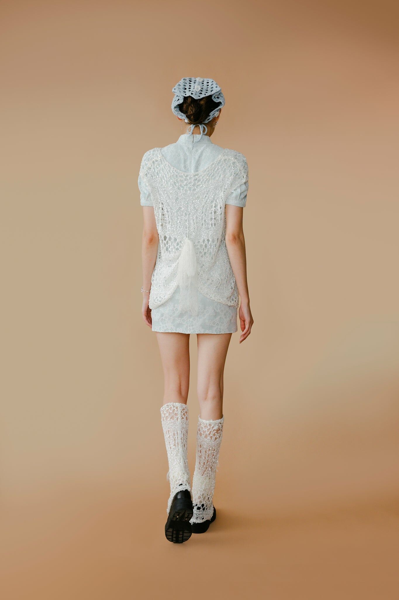 Hand-knitted Leg Warmer Socks (White/Purple/Lake)