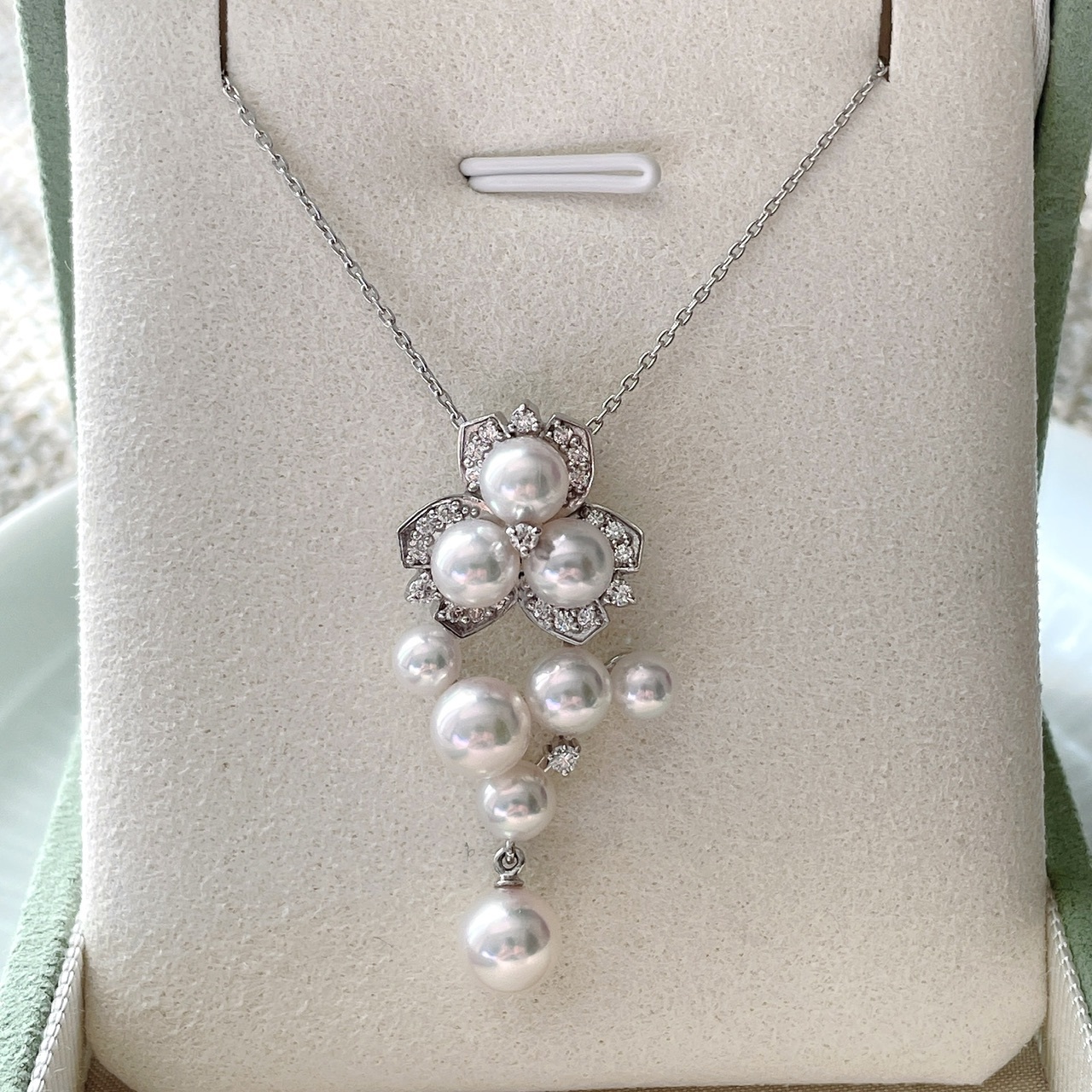 18K金鏡面日本AKOYA珍珠鑽石套鍊