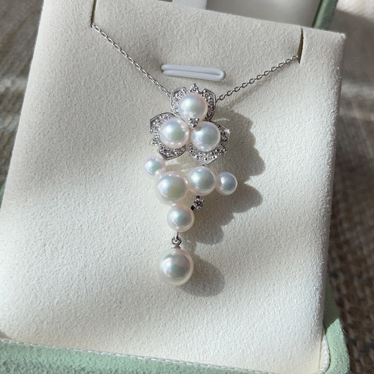 18K金鏡面日本AKOYA珍珠鑽石套鍊