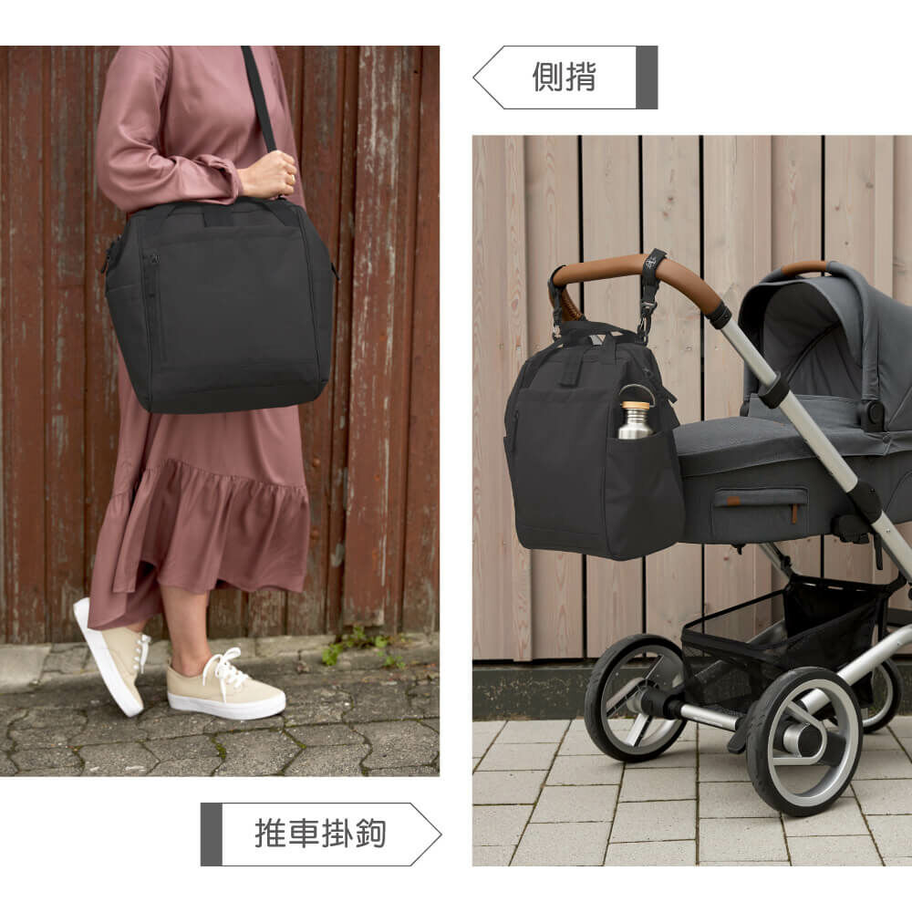 德國媽媽包No.1品牌,LASSIG讓媽媽包不只是媽媽包,兼具時尚與功能性,大開口大容量多隔層,附育兒配件:防水尿布墊、奶瓶保溫袋、推車掛勾,實用推薦