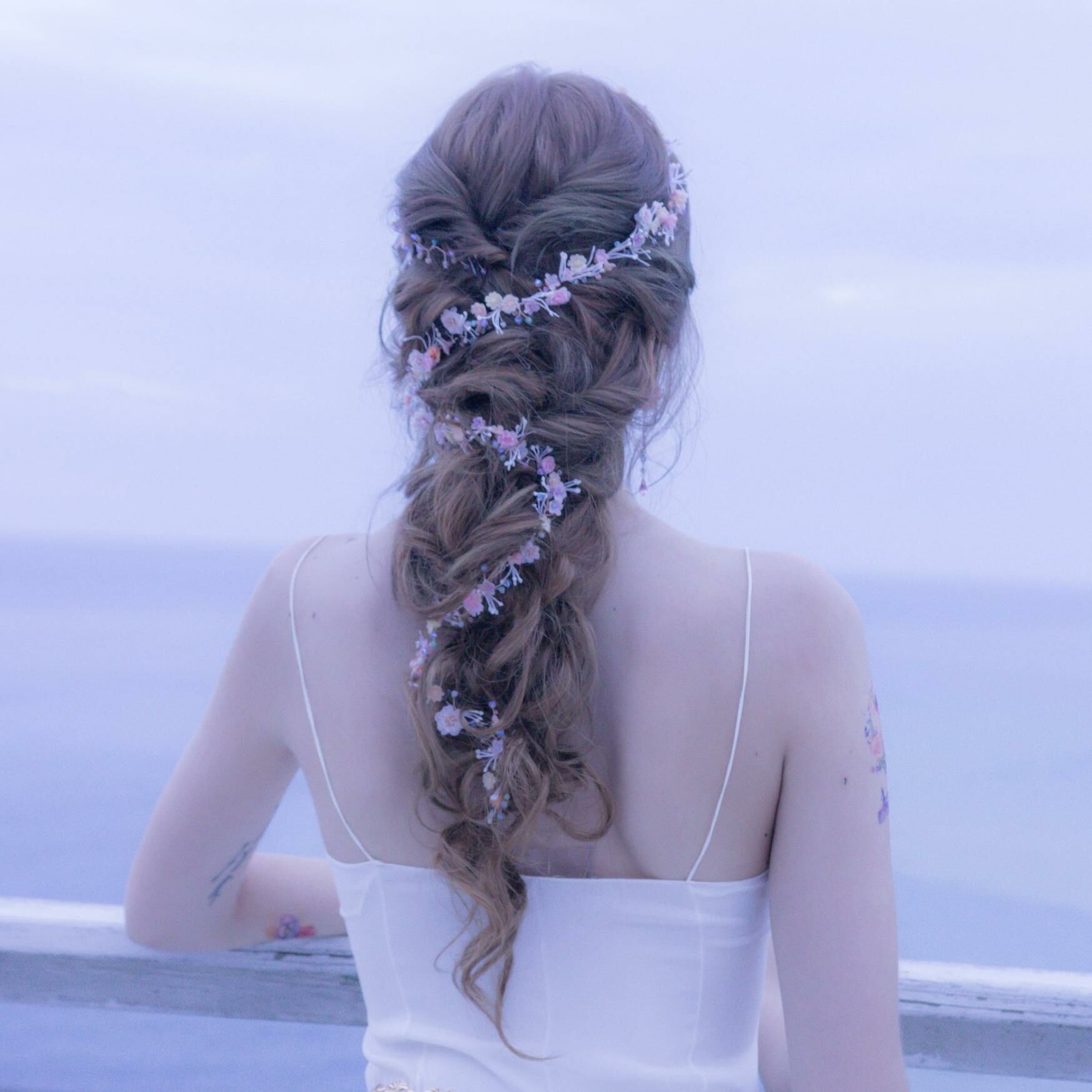 Coastline Camellia & Coral Bridal Hair Vine