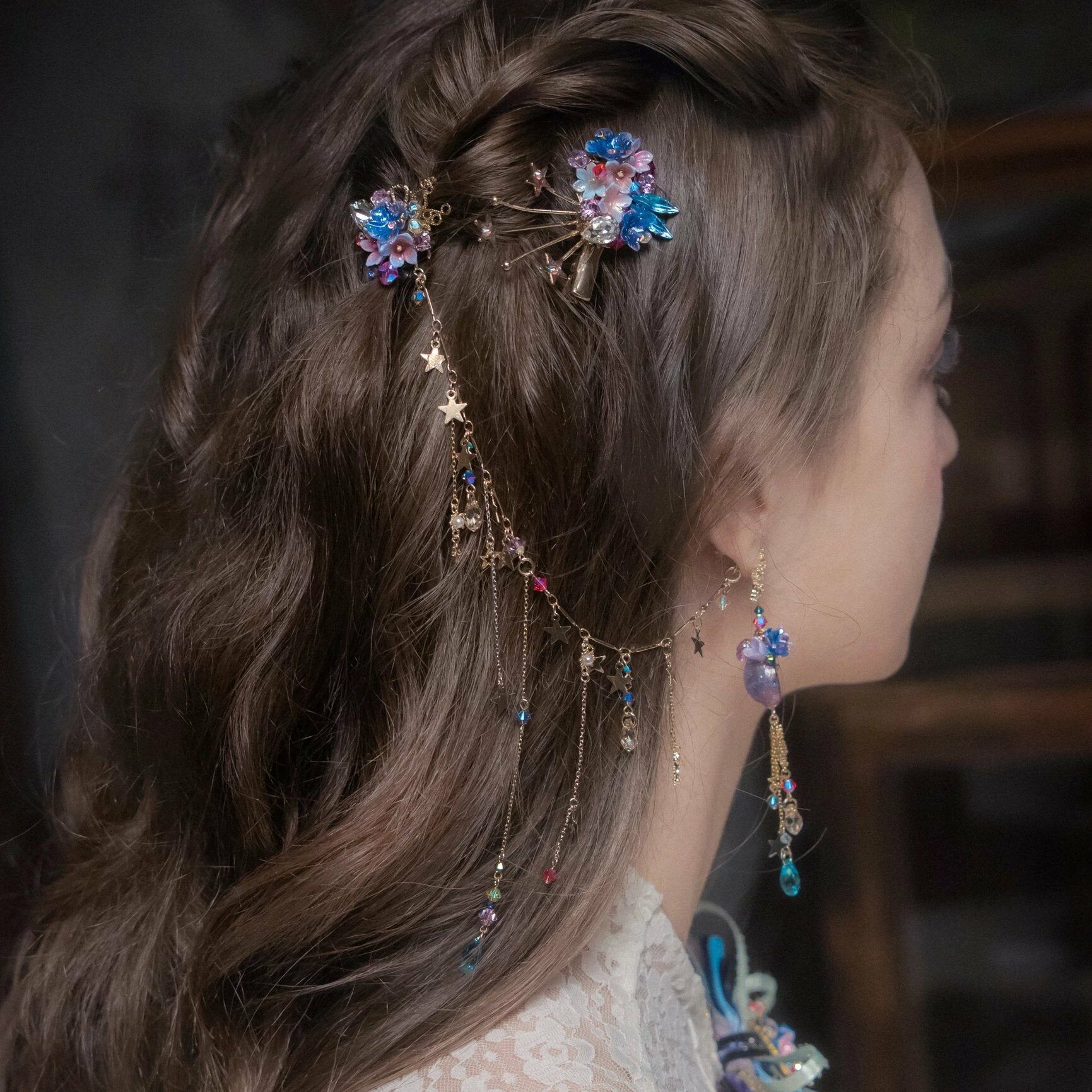 Mid Night Trod Mini Hair Comb with Detachable Chain