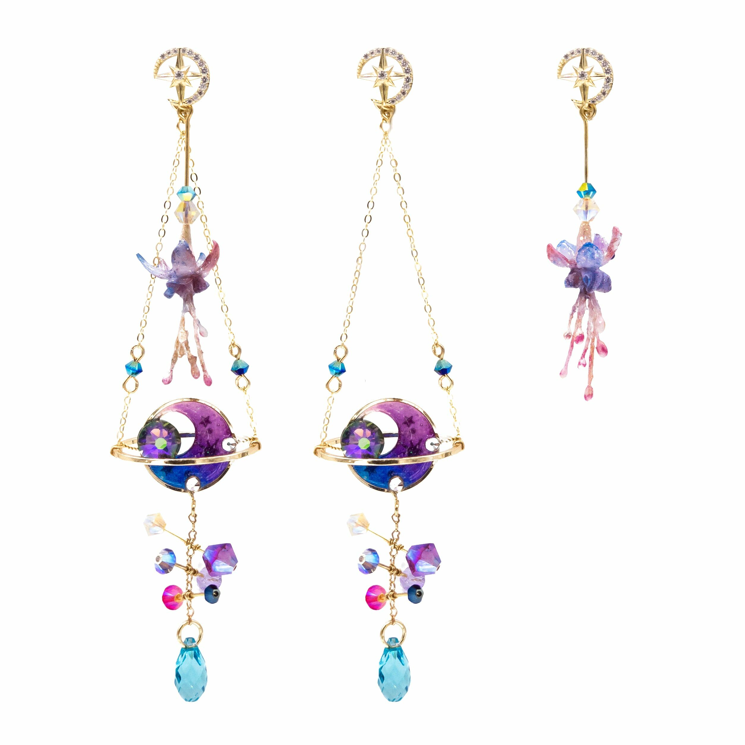 Planetarium Medinilla Gold-Plated 925 Silver 2-way Earrings