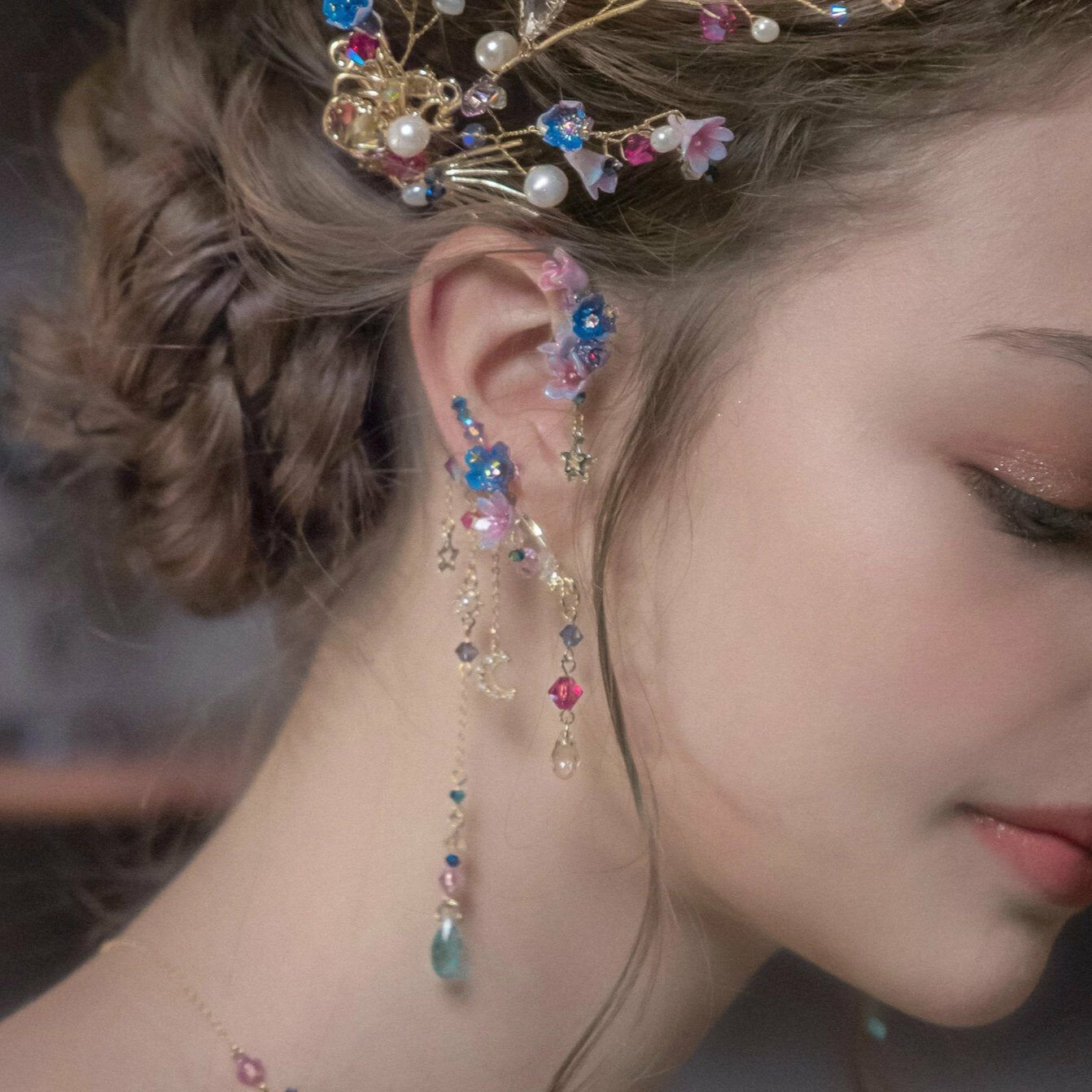 Meteor shower Floral Gold-plated Ear Hook