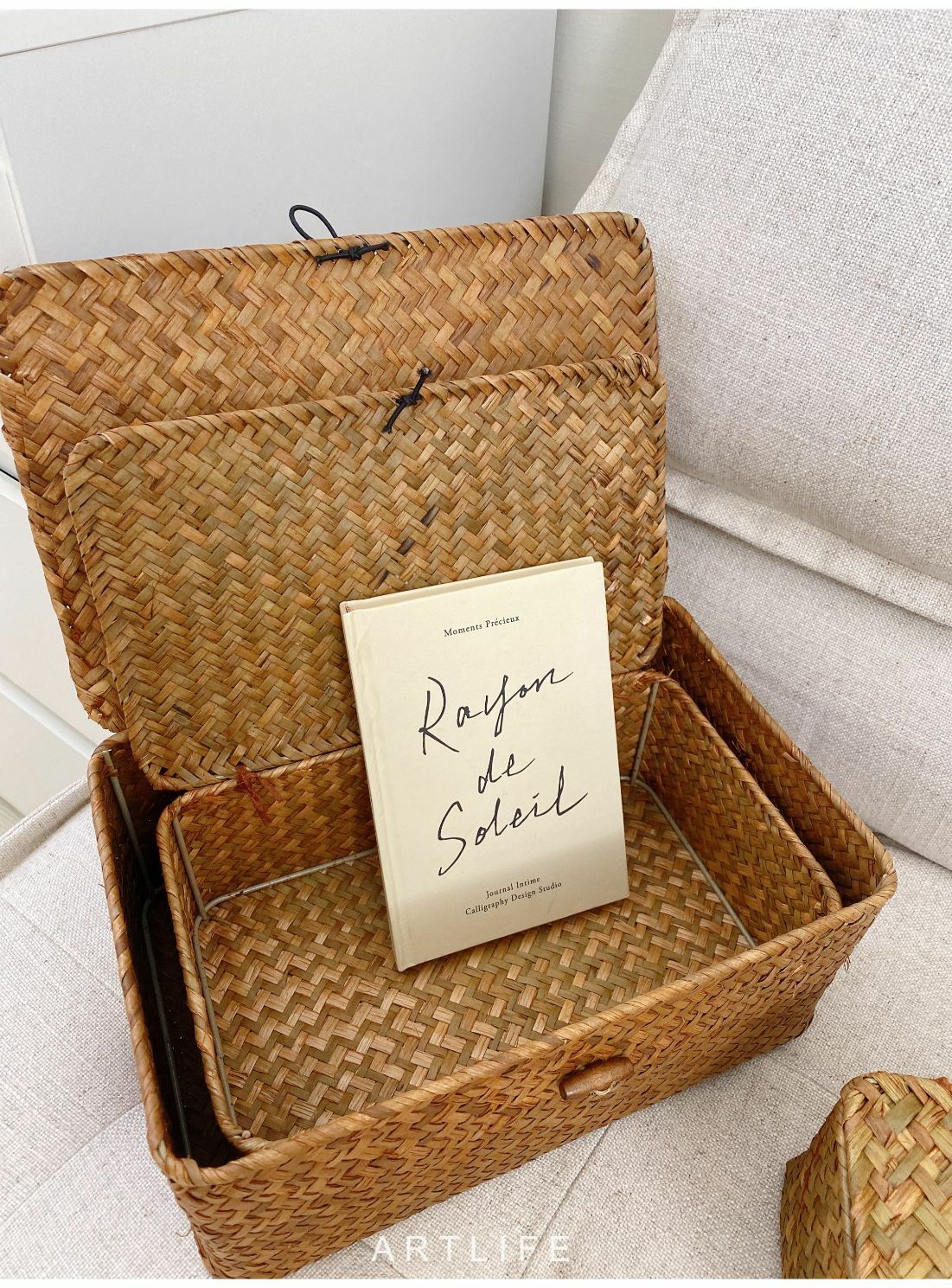 柳籐編織小熊收納盒(長方形)