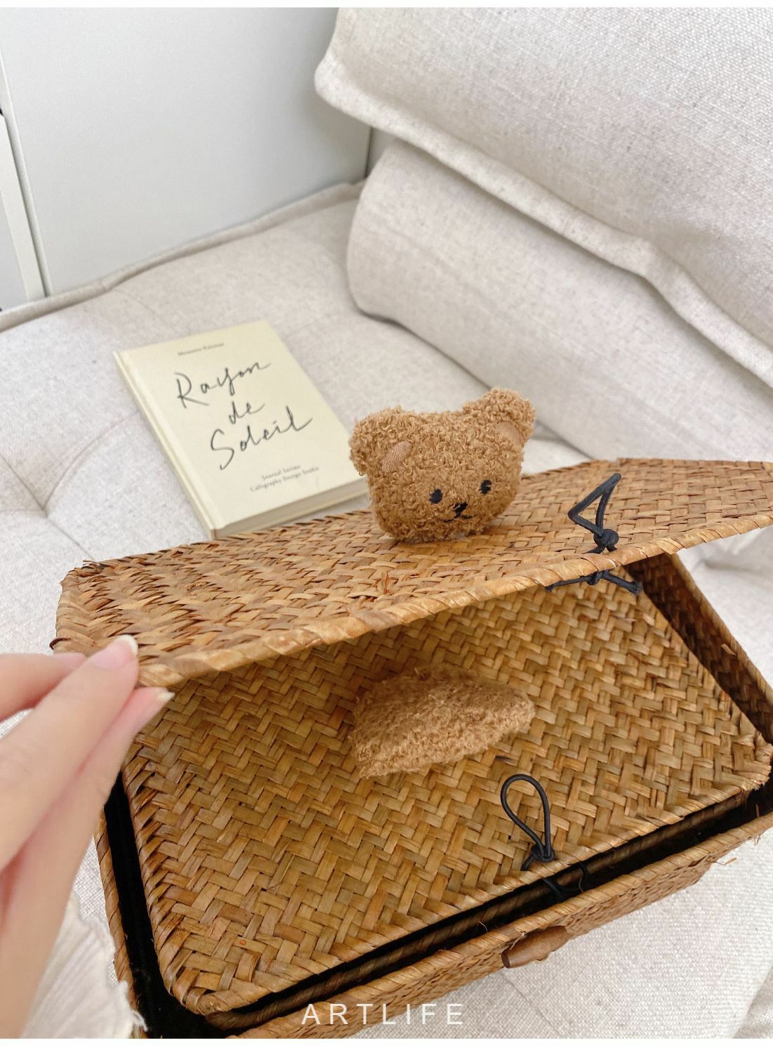 柳籐編織小熊收納盒(長方形)