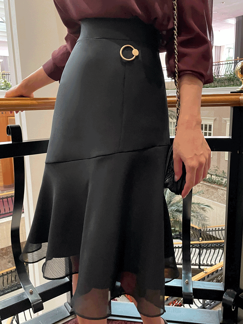 [現貨] 優雅拼接雪紡波浪裙 [ 3色 / S ]