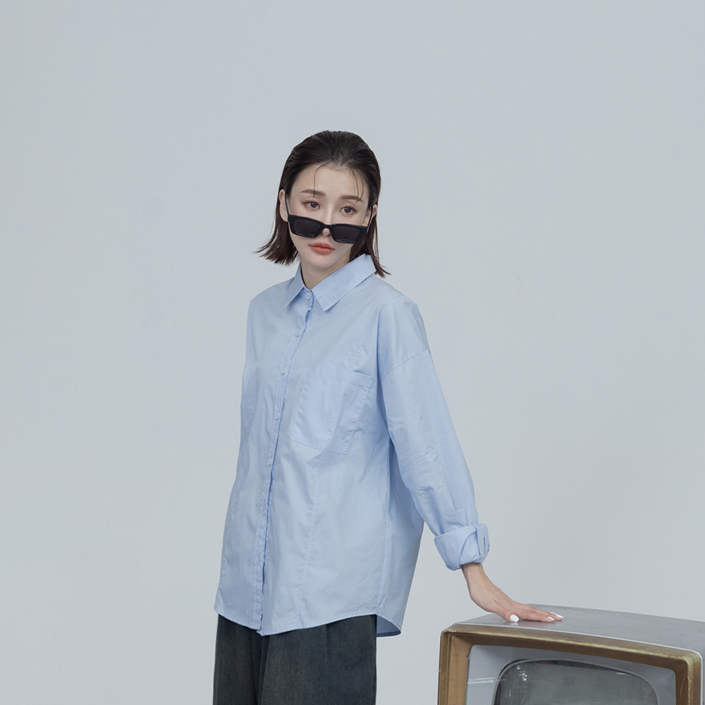 Single front pocket pleated plain shirt four colors【01025101】in stock+pre-order