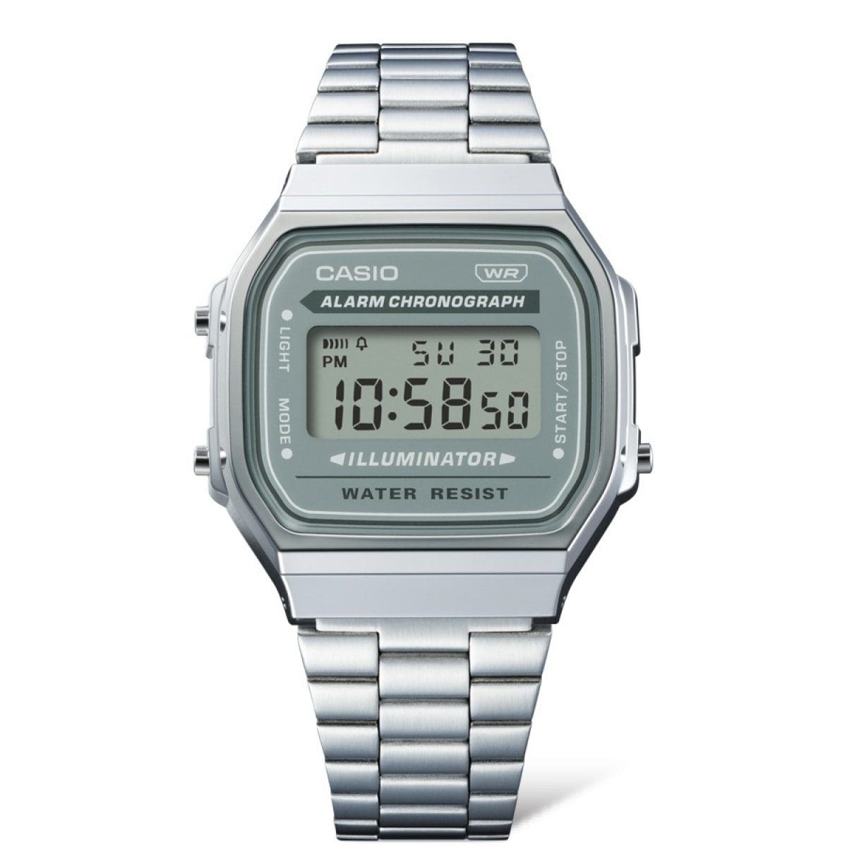 Casio A168WA-3A 灰綠色 方形復古跳字錶