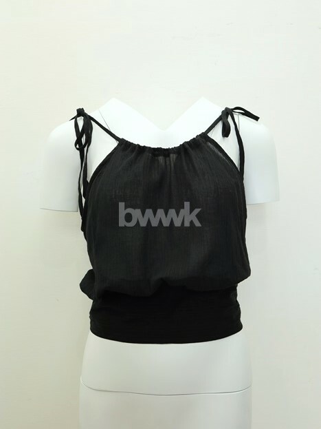 黑 棉麻小蠻腰掛脖背心