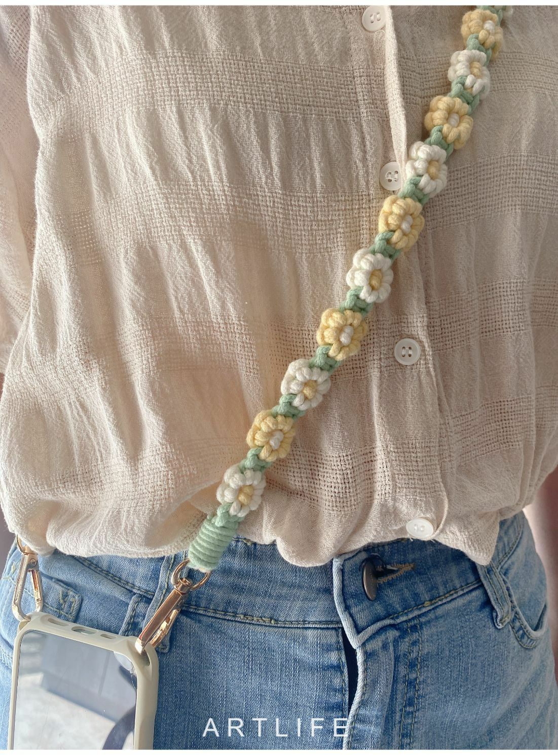 雙色小花可調式背帶掛繩