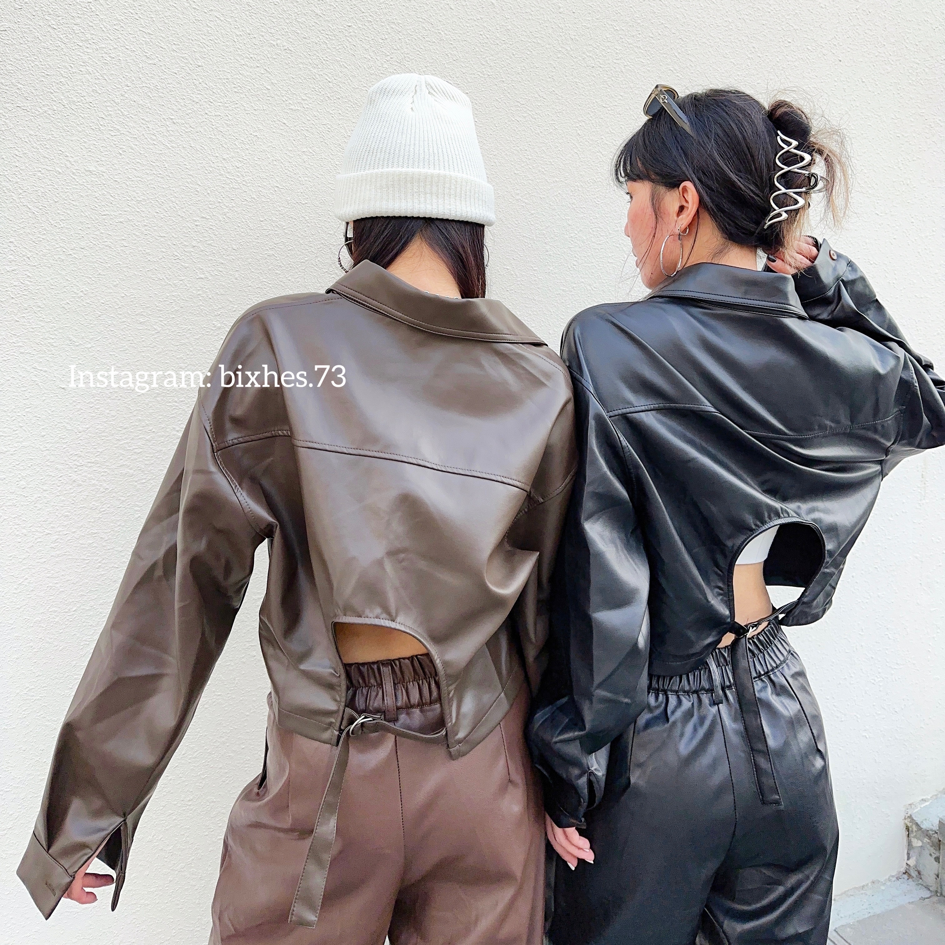 質感後挖短版皮外套(F00024)