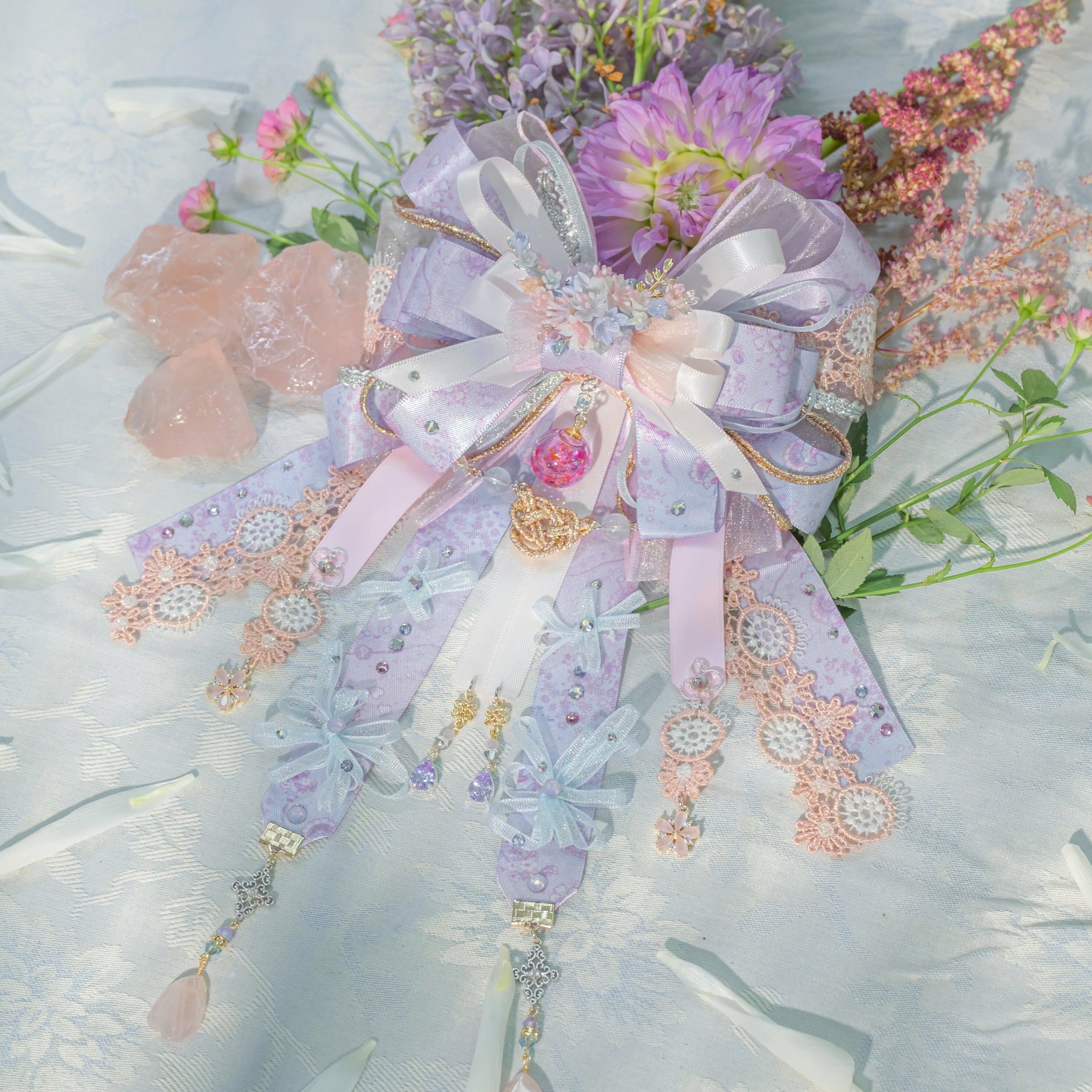 Firework Patterned Lace 2-way Ribbon Hair Clip